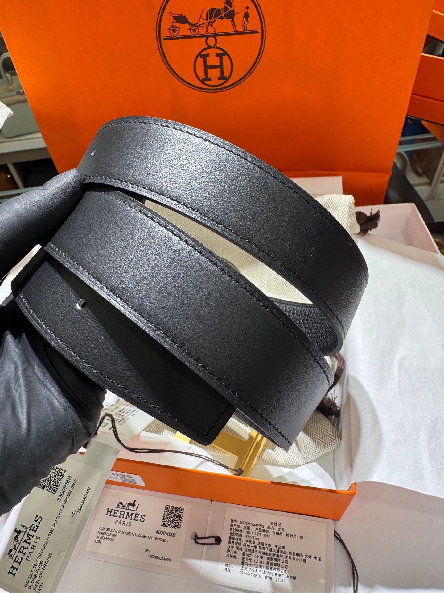 Hermes HERMES 2-Sided Calfskin 32mm Belt Black 95 H Gold Size ONE SIZE - 6 Thumbnail