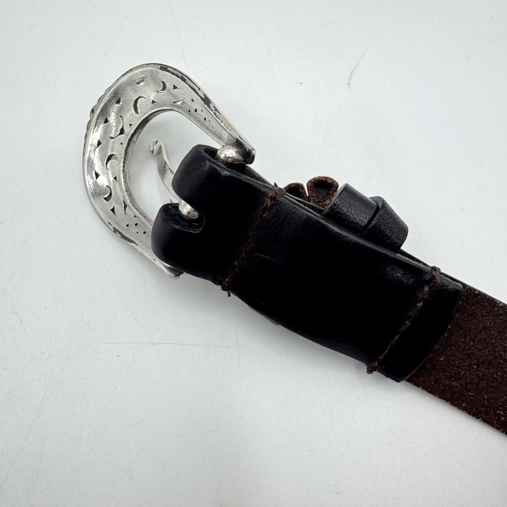 Brighton VINTAGE Brighton Belt Women Leather Brown Flower Stitch Raised Black 40 Size 40 B3118 Size ONE SIZE - 8 Thumbnail