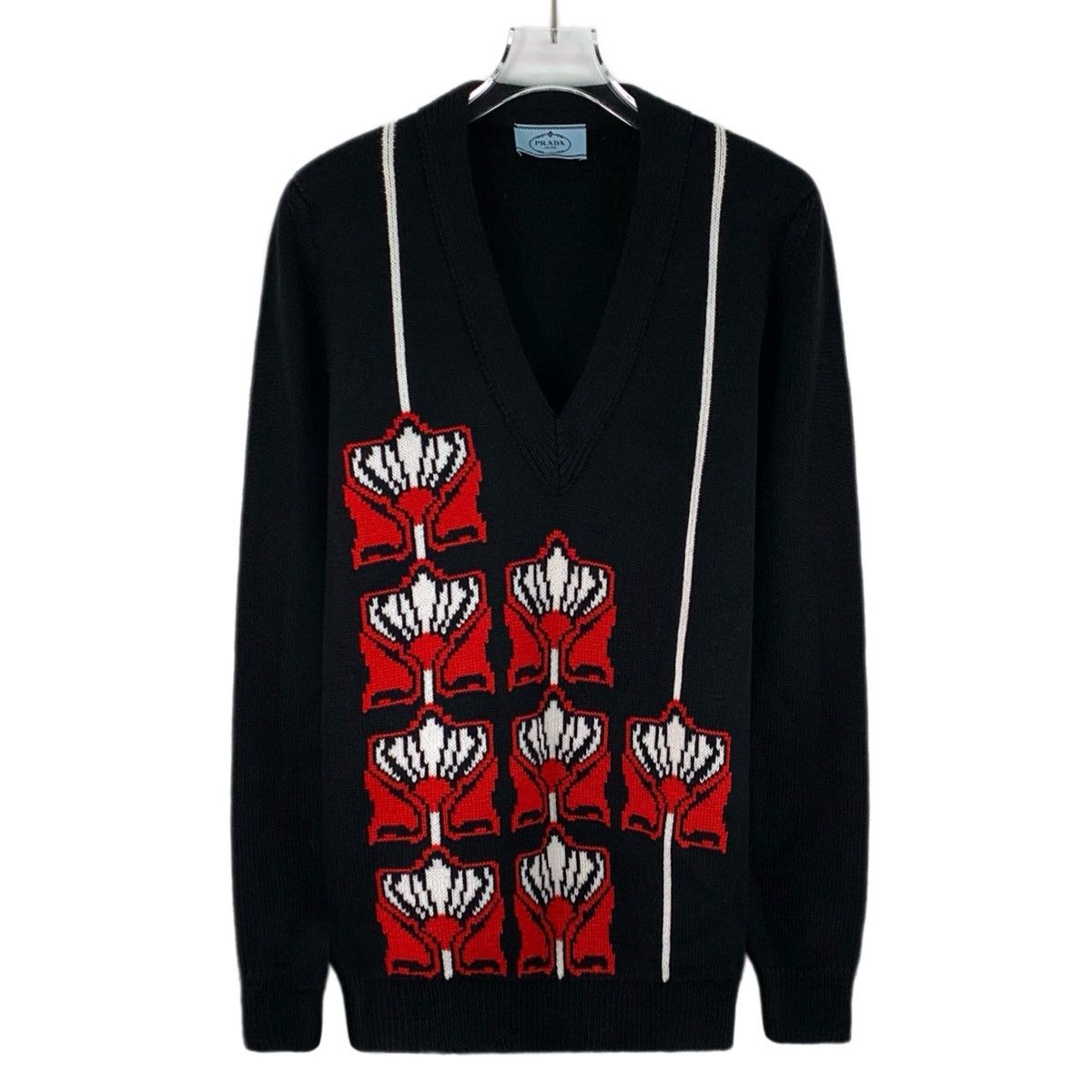 Prada Prada Black Wool V-Neck Long Sleeve Knit Sweater K26WX Size M / US 6-8 / IT 42-44 - 1 Thumbnail