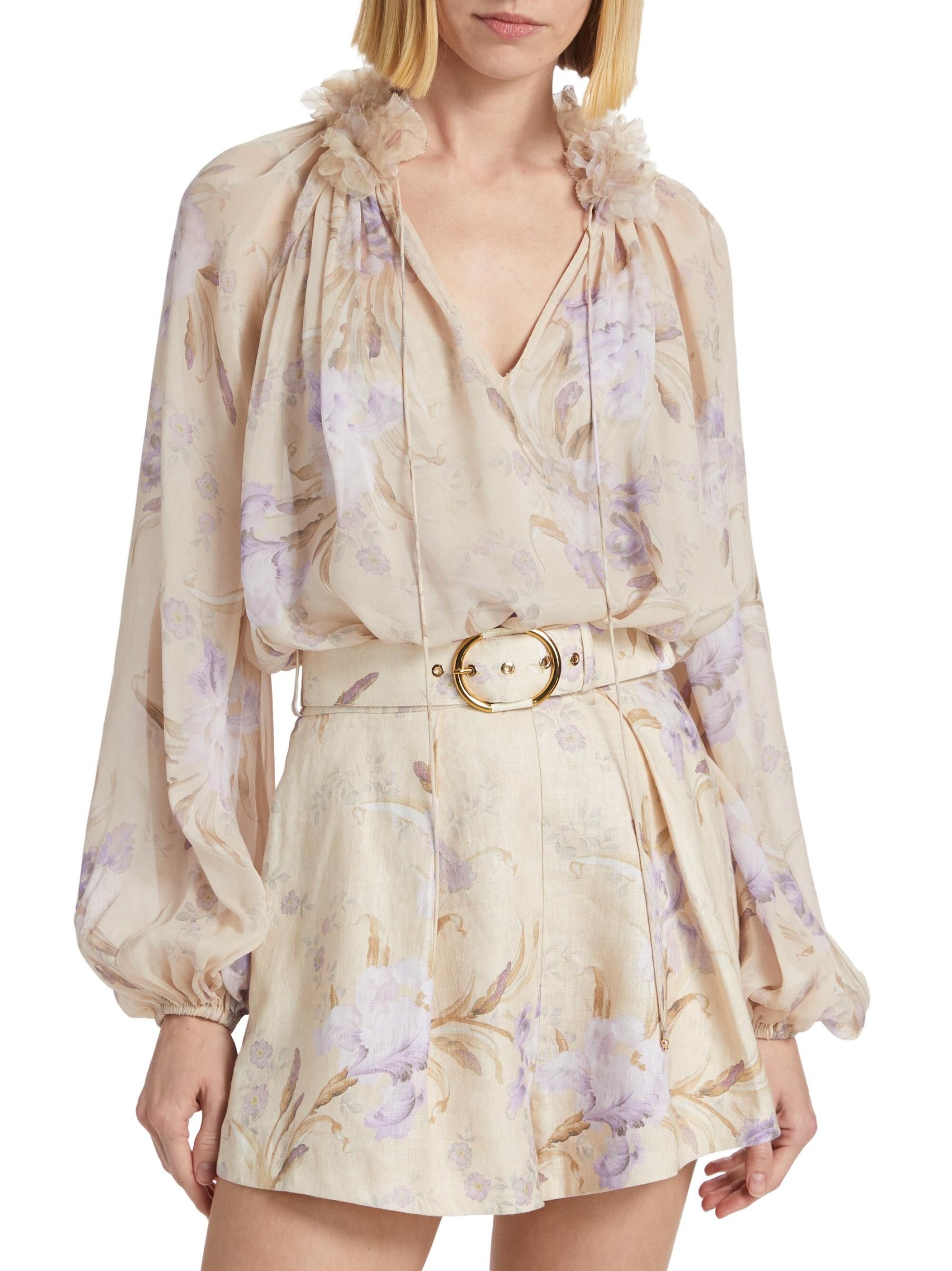 Zimmermann oc11z0825 Eden Floral Ruffled Neck Blouse in Multicolor Size L / US 10 / IT 46 - 2 Thumbnail