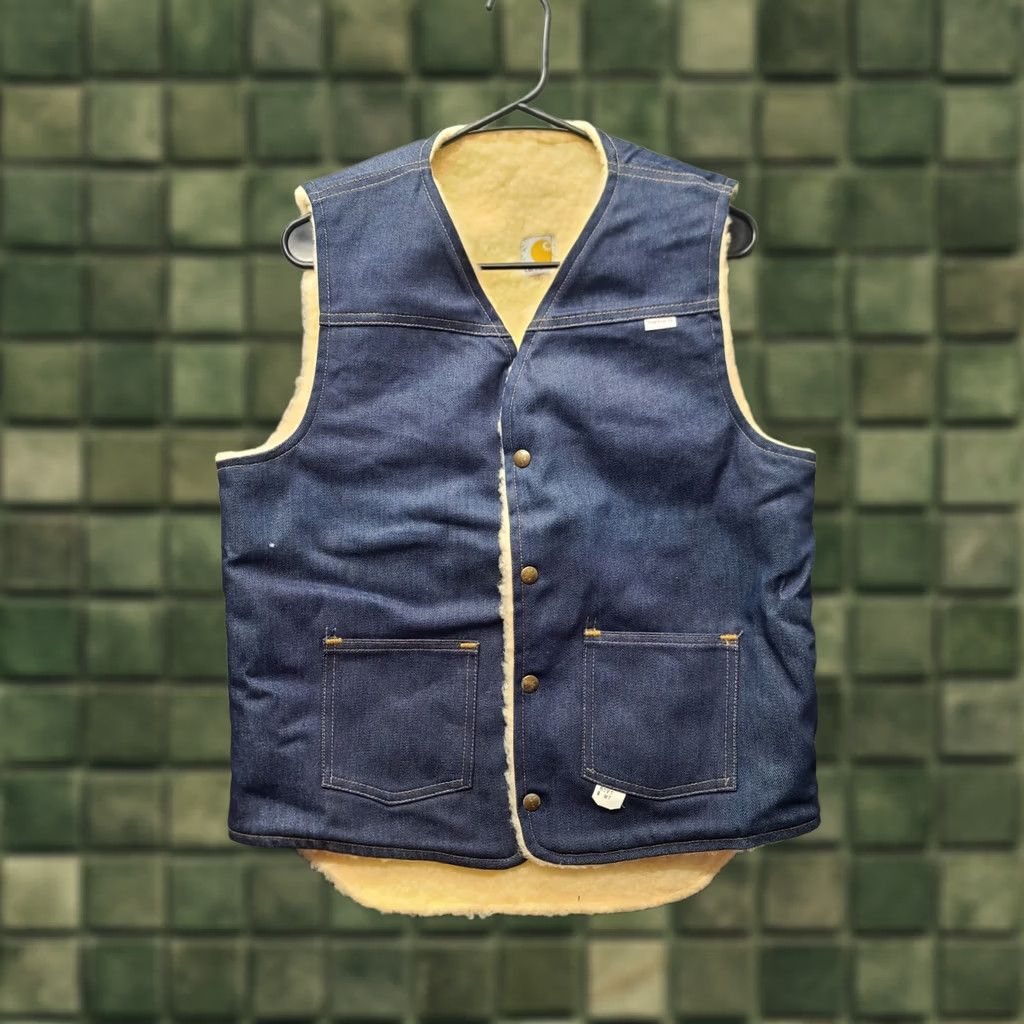 Carhartt VINTAGE Carhartt VEST Mens MT Blue 8SV Sherpa Lined USA Made 80s NWT Size US M / EU 48-50 / 2 - 1 Thumbnail