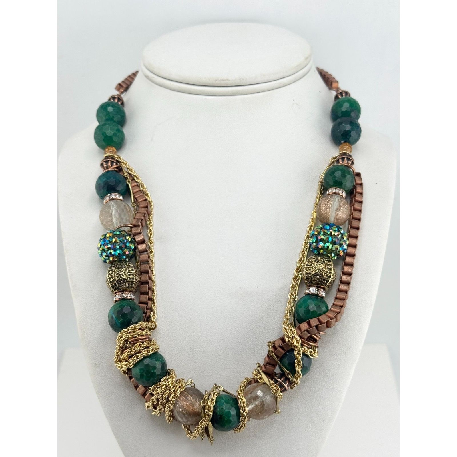 Vintage Vintage green crystal glass and rhinestone chain collar neck Size ONE SIZE - 2 Thumbnail