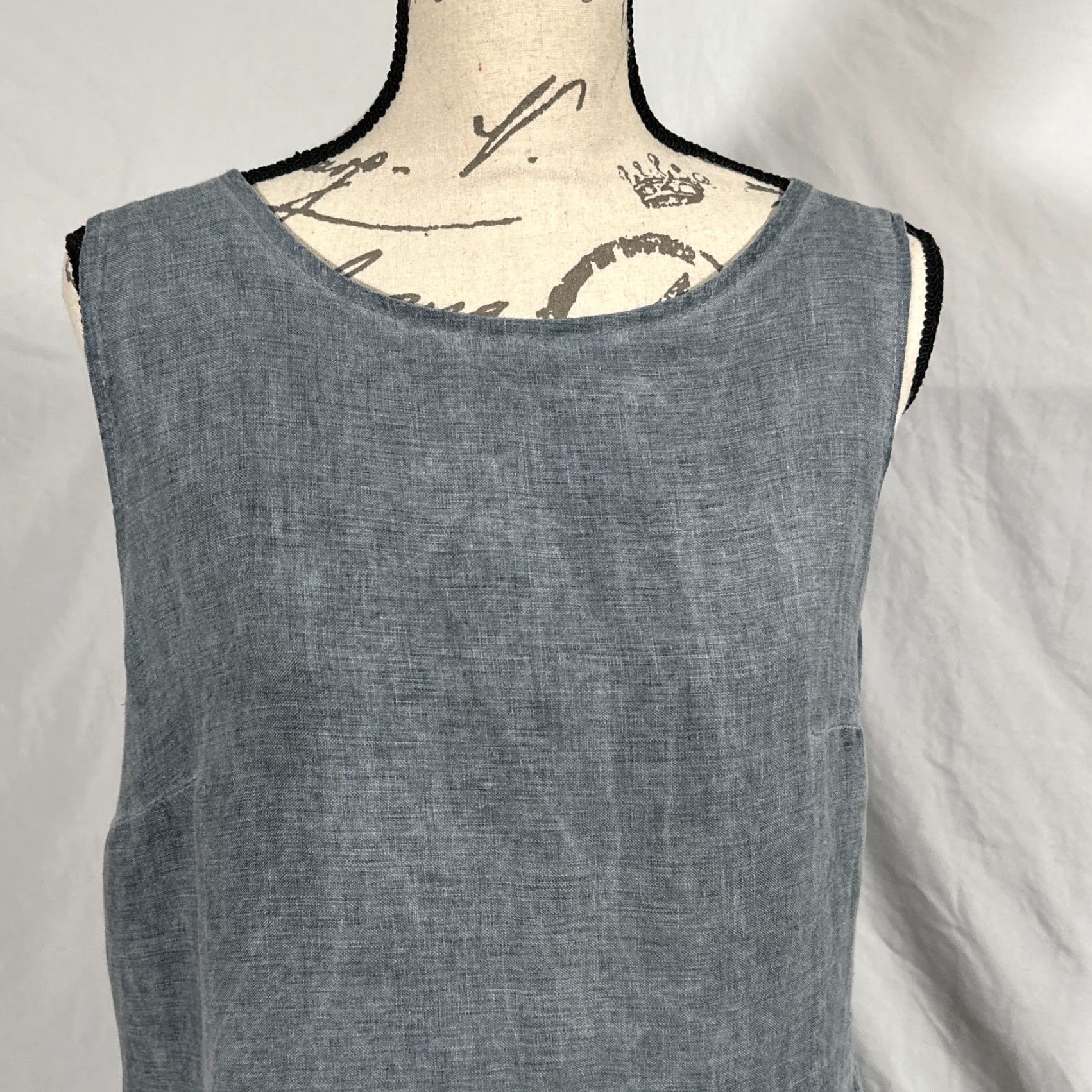 chinese dress ladies Lina Tomei Grey Linen dress Size L – The Wardrobe main image 1