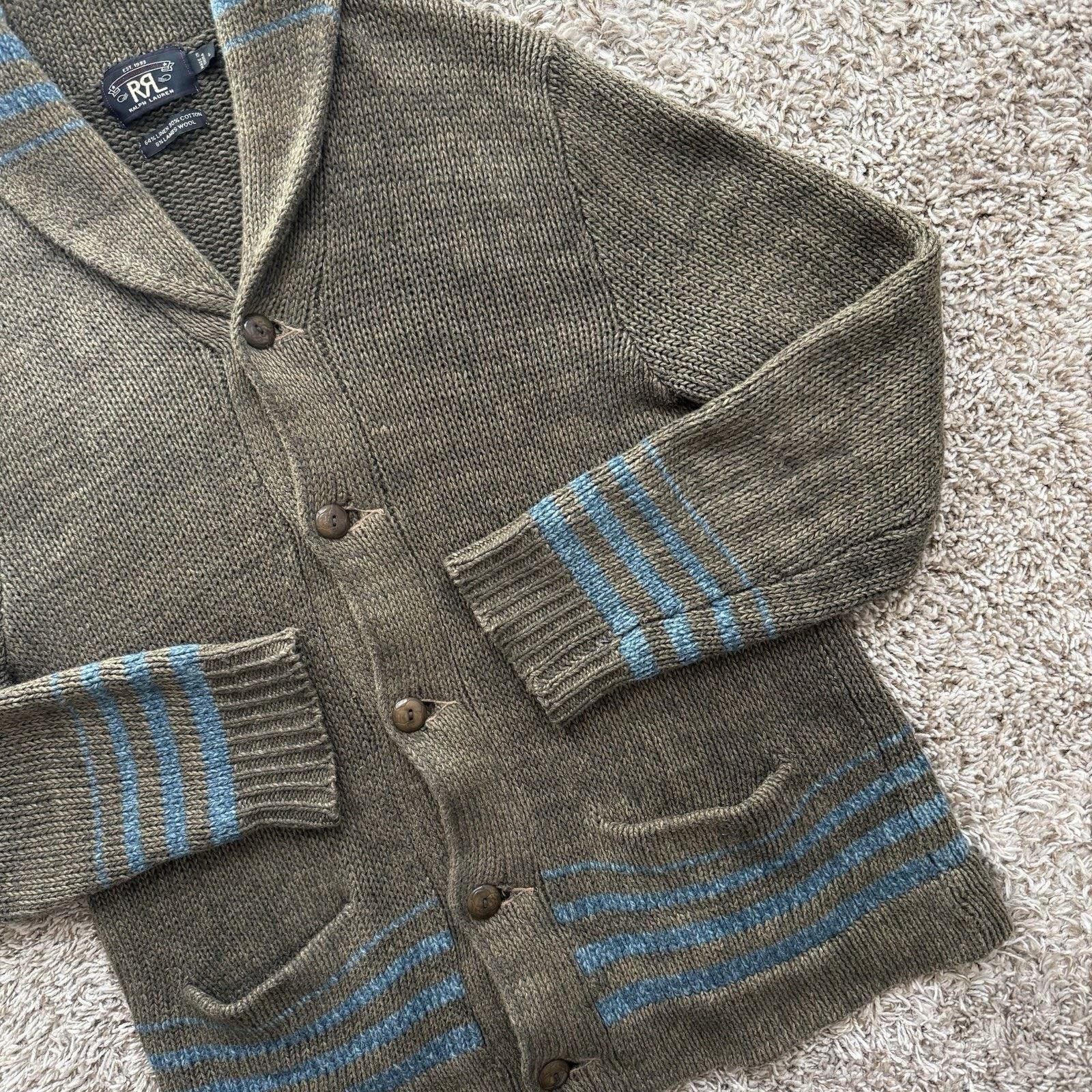 RRL Ralph Lauren × Ralph Lauren RRL Ralph Lauren Shawl Collar Cardigan Sweater Brown Linen Size US L / EU 52-54 / 3 - 13 Thumbnail