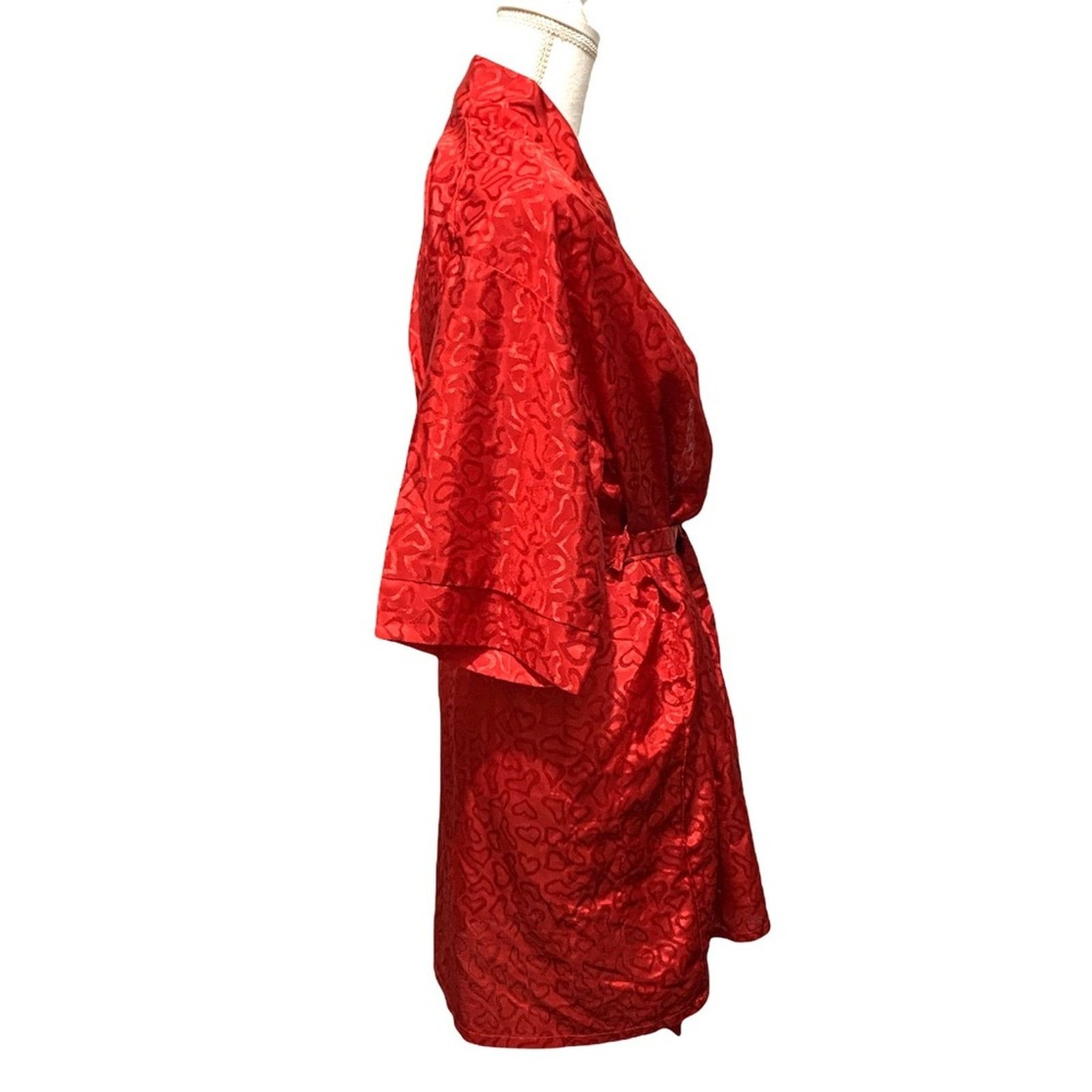 Other Vintage Shorty Red Ghost Heart Damask Print Robe MED Size ONE SIZE - 3 Thumbnail