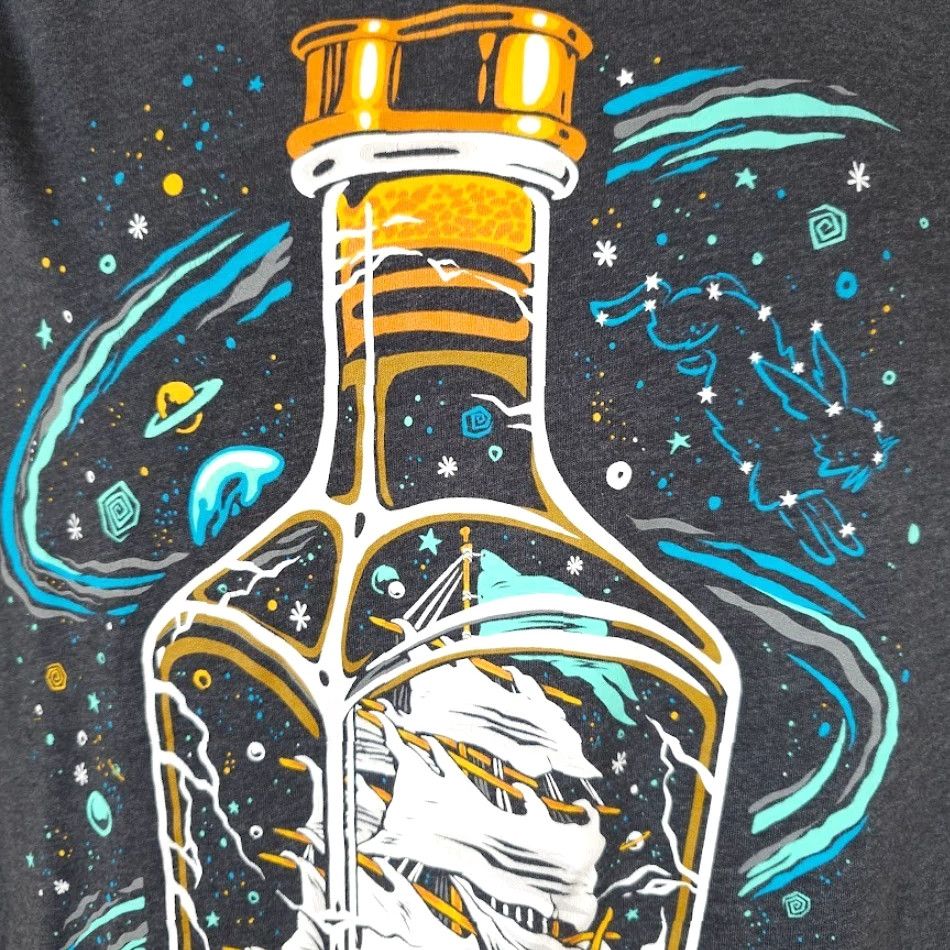 Vintage Into The AM T Shirt Mens Size Large Gray Ship In A Bottle Planets Space Tee Size US L / EU 52-54 / 3 - 3 Thumbnail