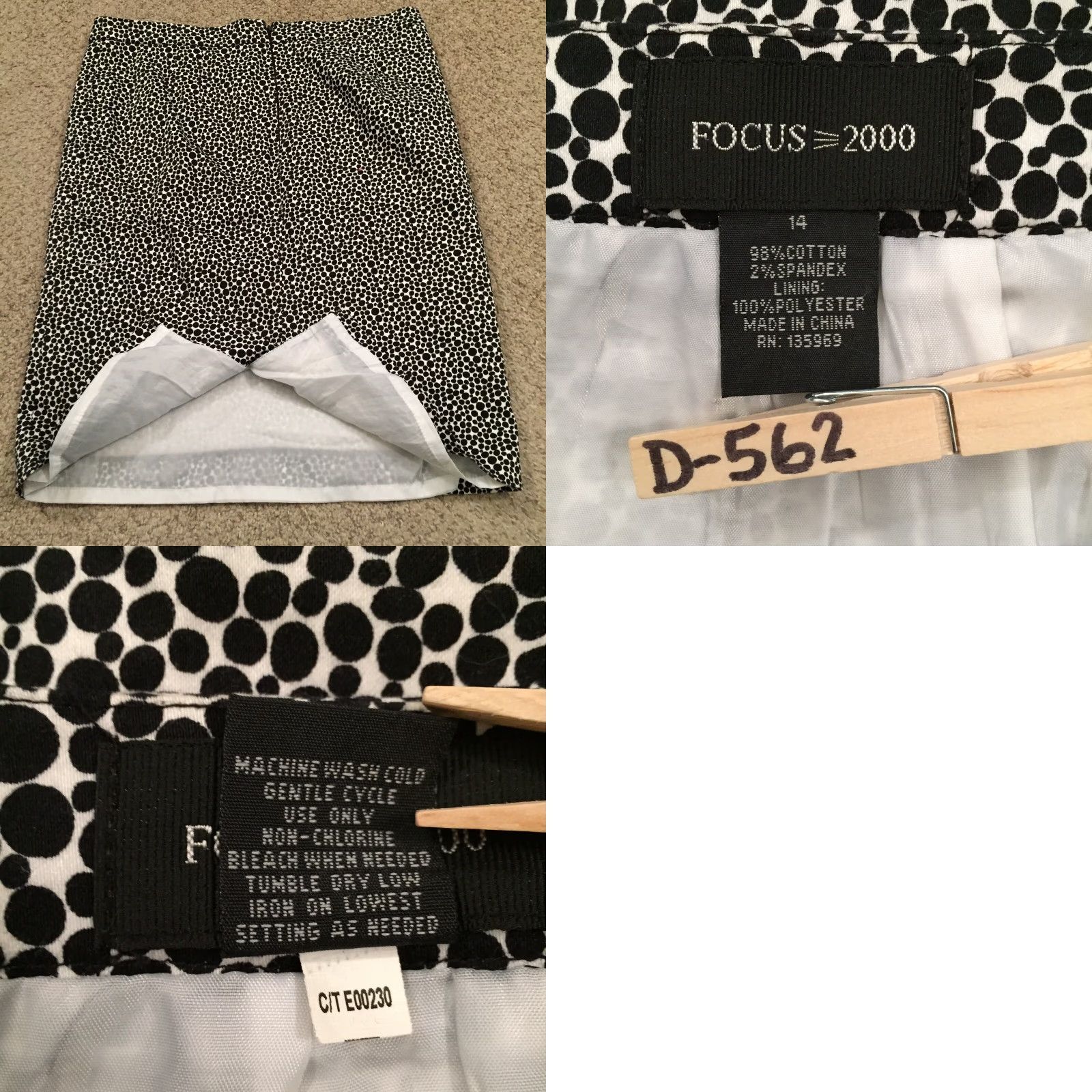 Vintage Focus Skirt Knee Length Black Polka Dot 14 Lined Slit Pencil Women Medium Size 36" / US 14 / IT 50 - 8 Thumbnail