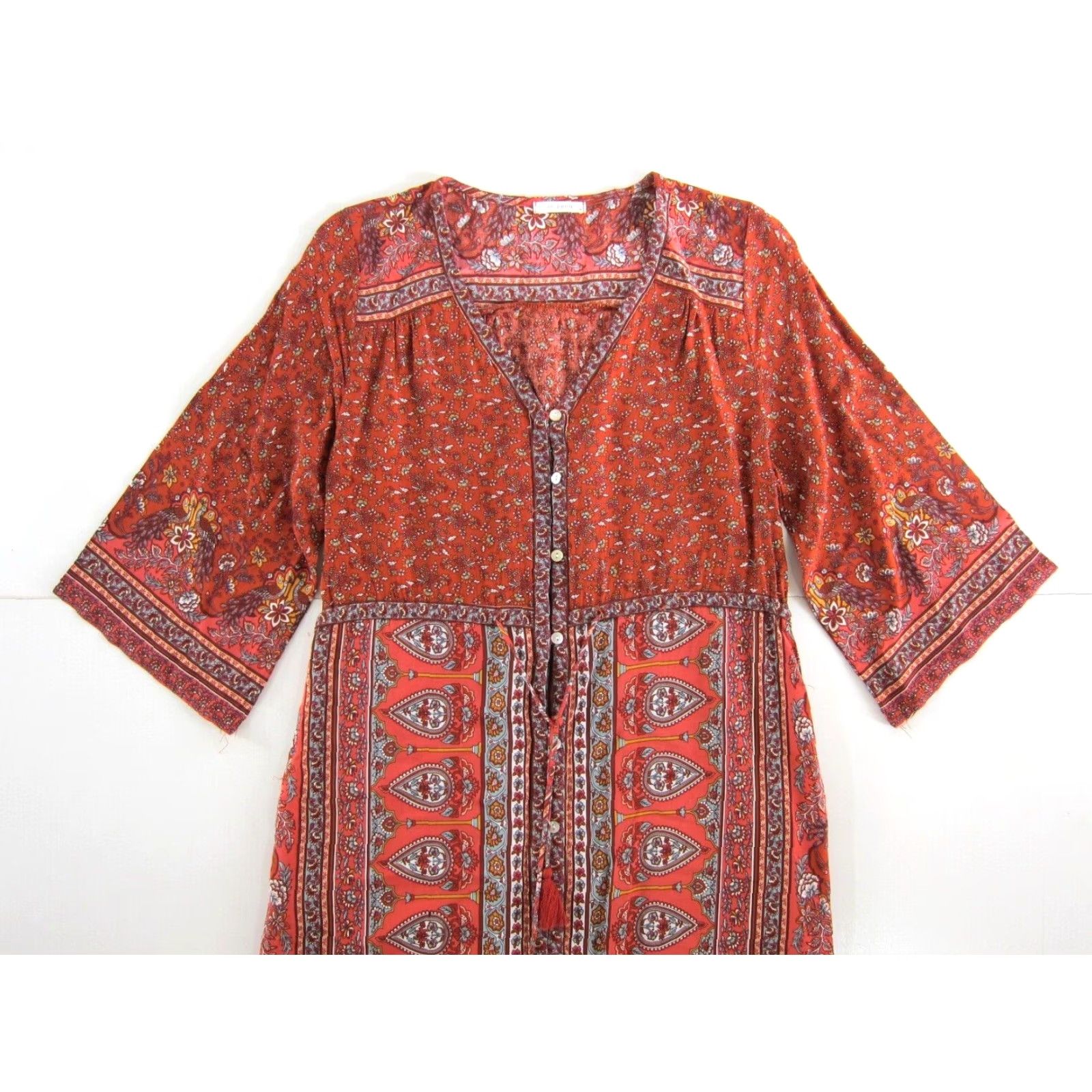 Vintage So Perla Maxi Dress Floral Red Blue Yellow Paisley Pockets Long Sun Dress M Womens Regular Red Floral 2010s Size M / US 6-8 / IT 42-44 - 5 Thumbnail