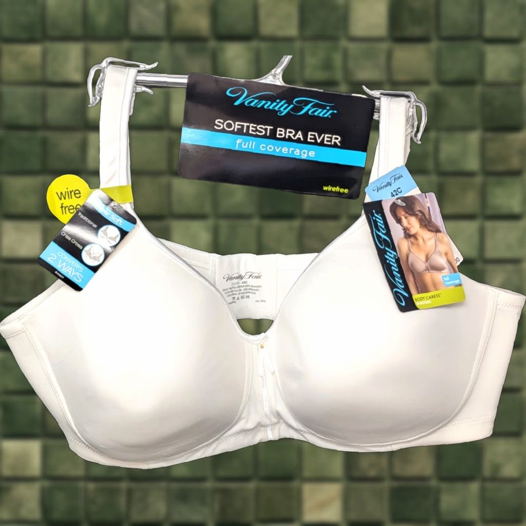 Vintage VINTAGE Vanity Fair Body Caress Full Coverage Wirefree 42C 72335 Star White Bra Shirt Womens 42C White Bra Size ONE SIZE - 1 Thumbnail