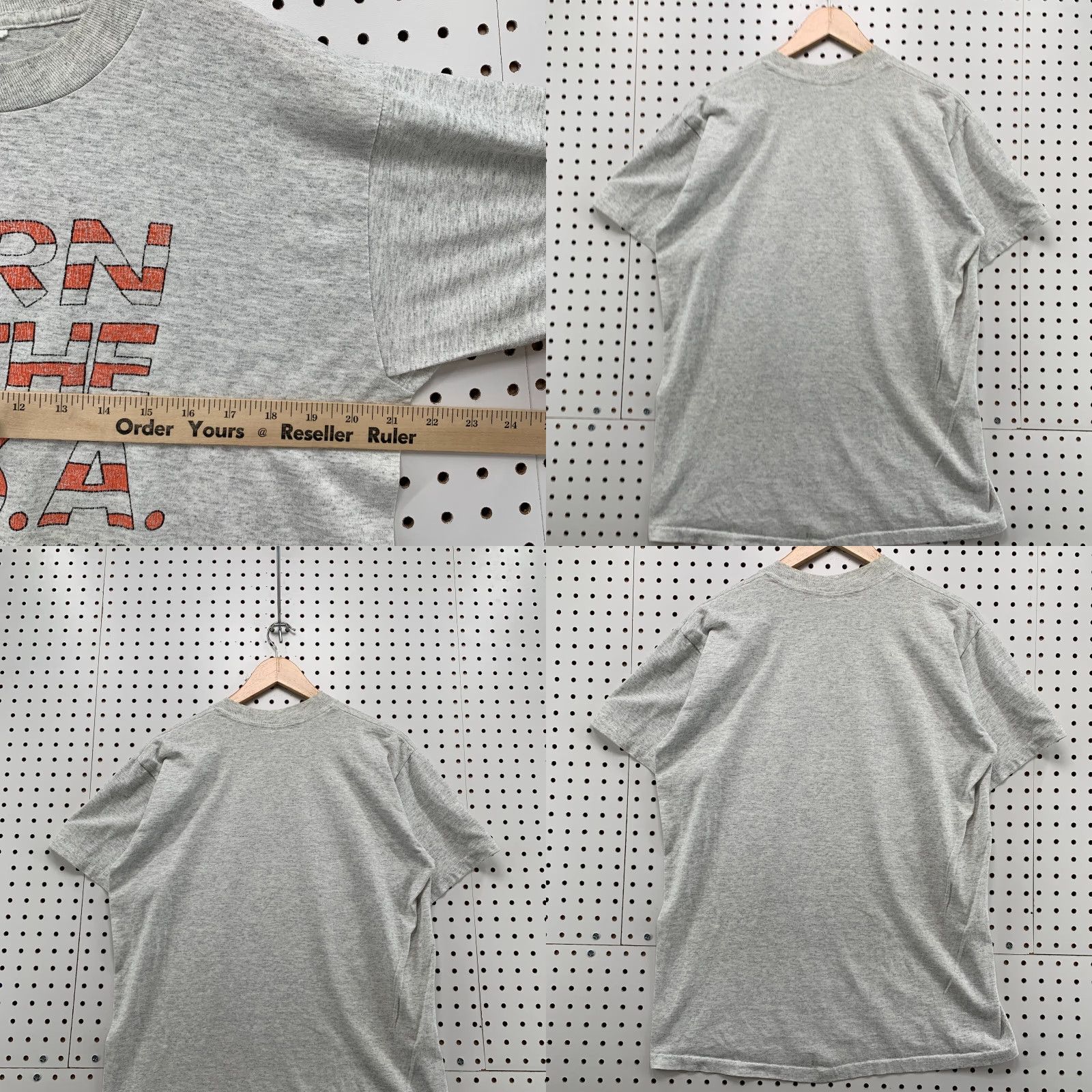 Fruit Of The Loom VINTAGE Born In The USA Shirt Mens XL Gray USA Flag Funny Single Stitch Size US XL / EU 56 / 4 - 10 Thumbnail