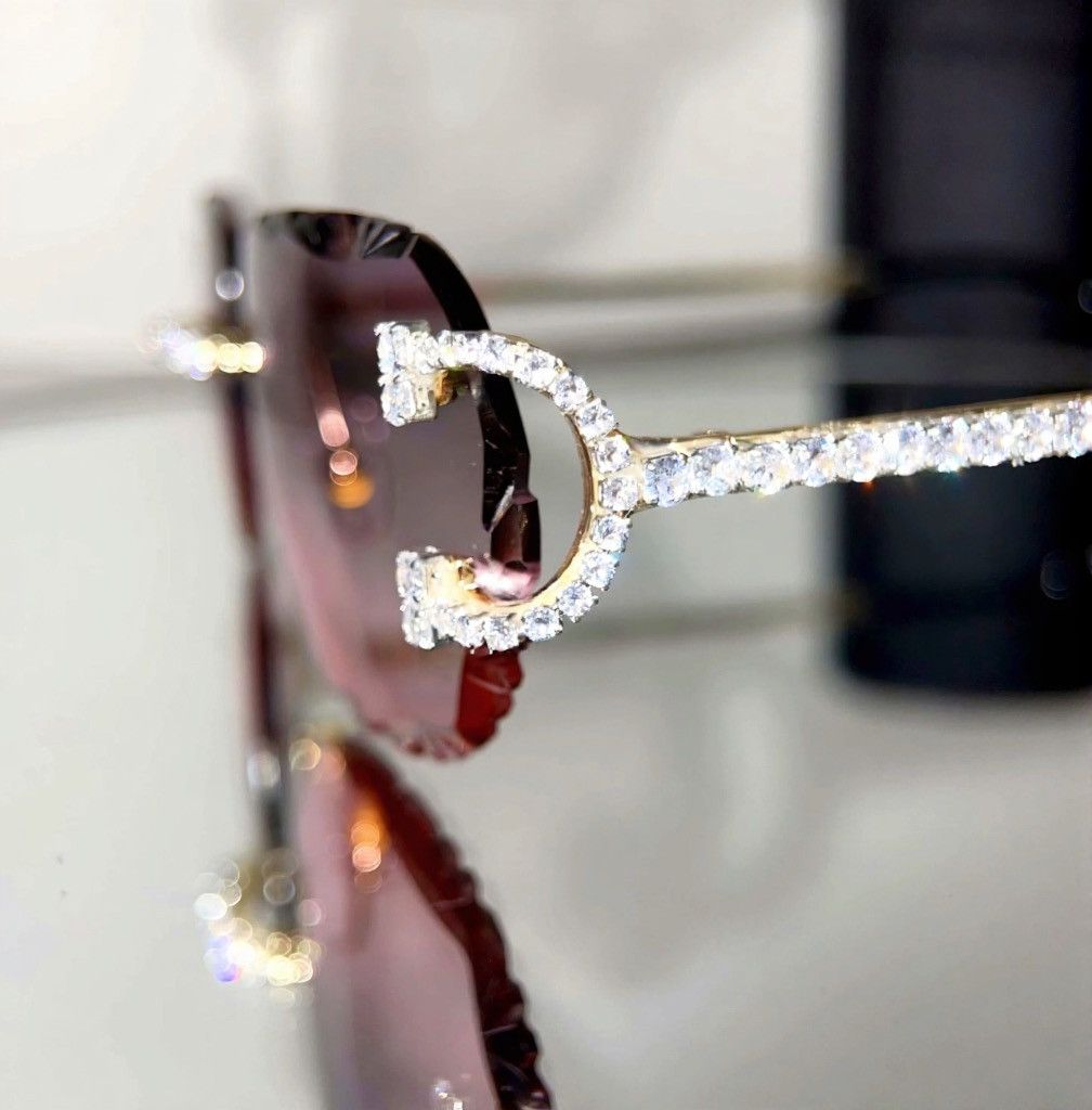 Other Luxury Rimless Round Cut Sunglasses Pink Gray Lens Gold Fram Size ONE SIZE - 3 Thumbnail
