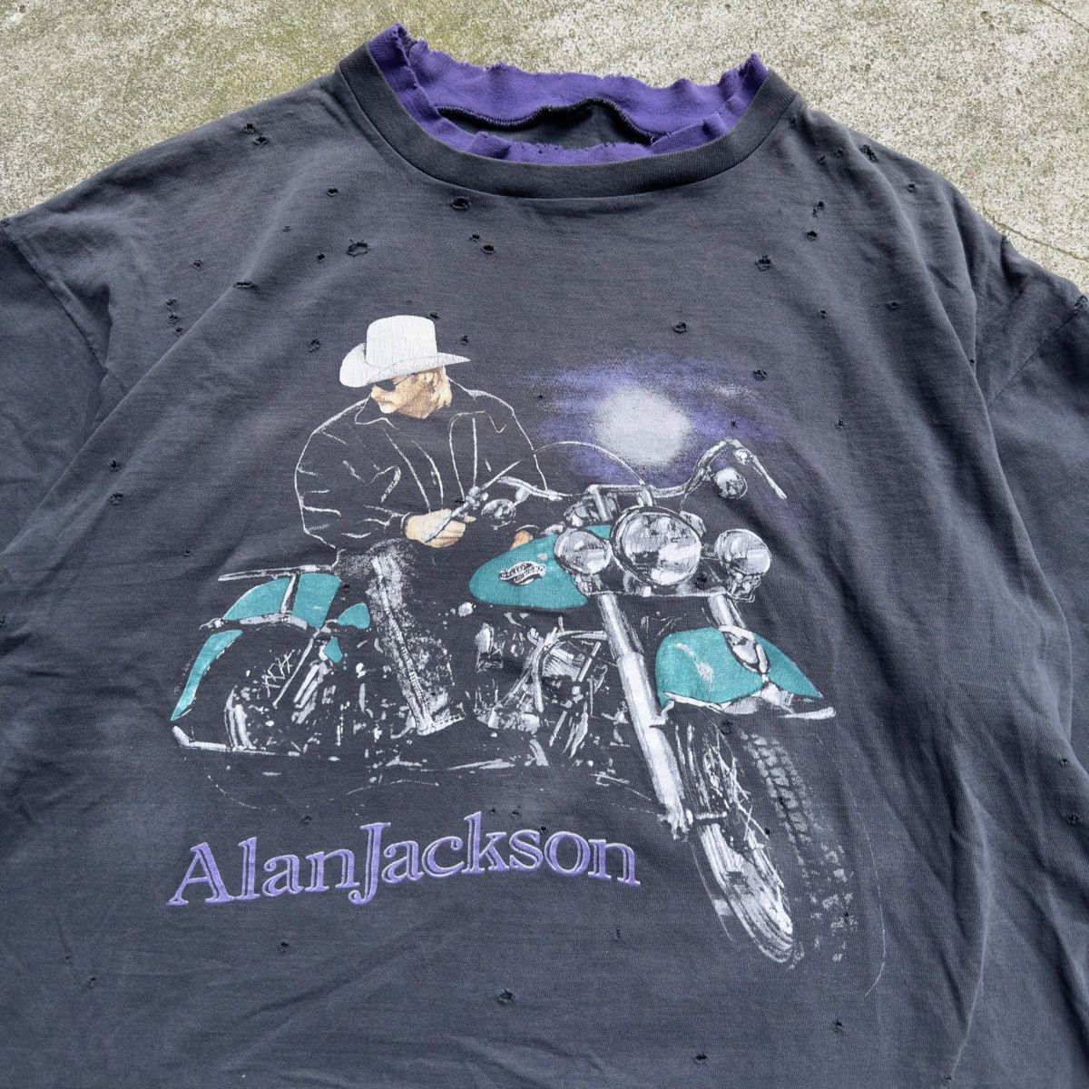 Vintage Alan Jackson Thrashed Distressed Double Layer Tee ERD Grunge Size US XL / EU 56 / 4 - 4 Thumbnail