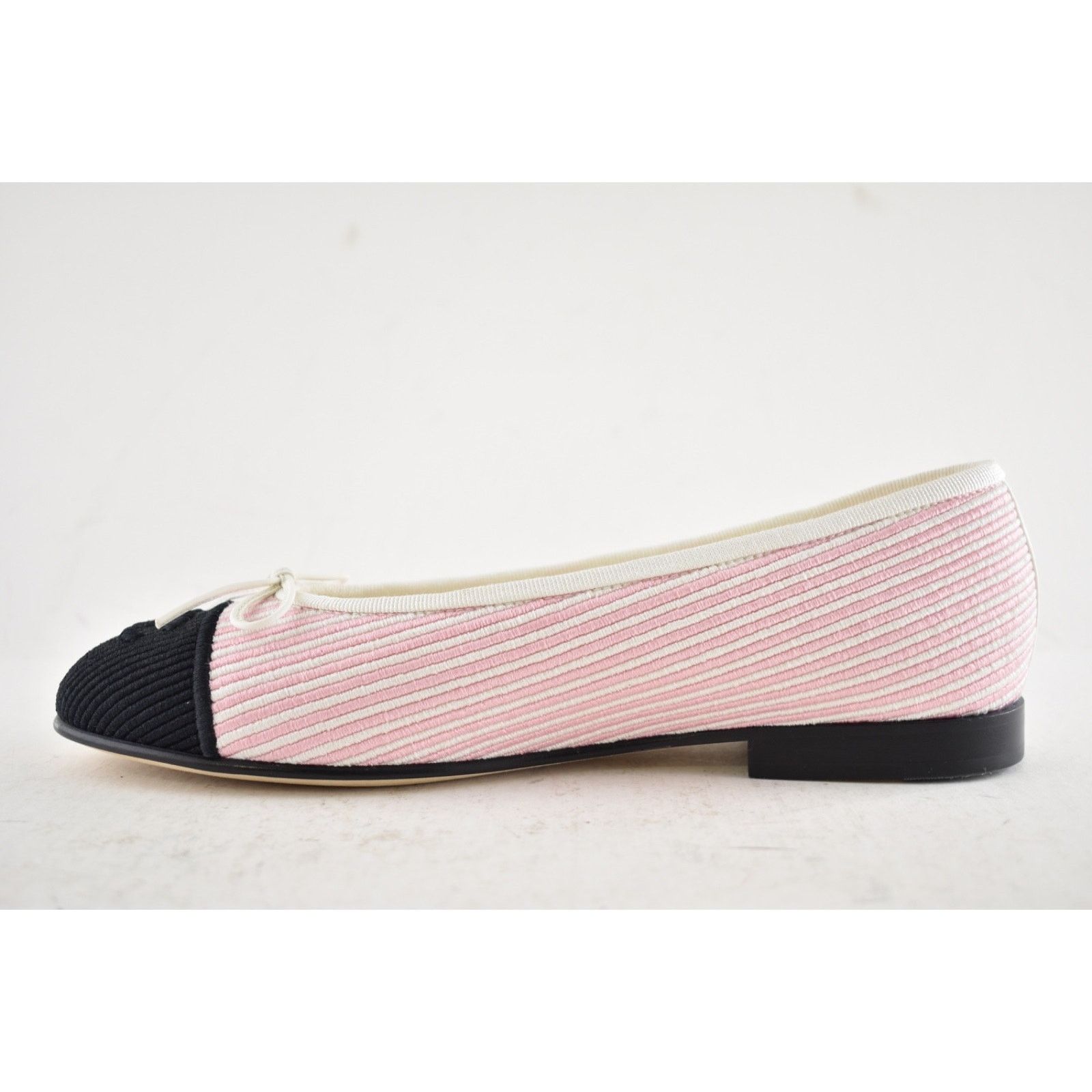 Chanel Chanel 24S Pink White Black Pinstripe Stripe CC Logo Ballet Size US 7 / IT 37 - 14 Thumbnail