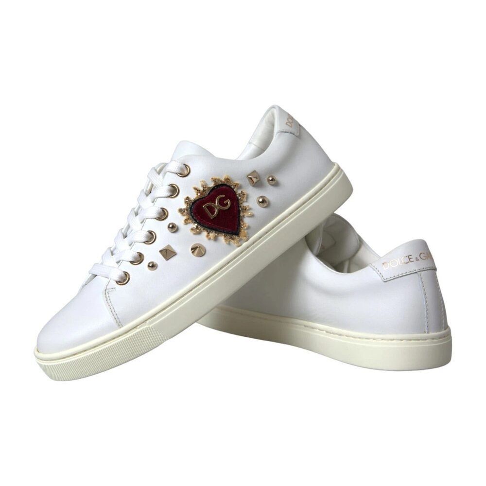 Dolce & Gabbana Dolce & Gabbana White Leather Gold Red Heart Sneakers Shoes Size US 6.5 / IT 36.5 - 7 Thumbnail