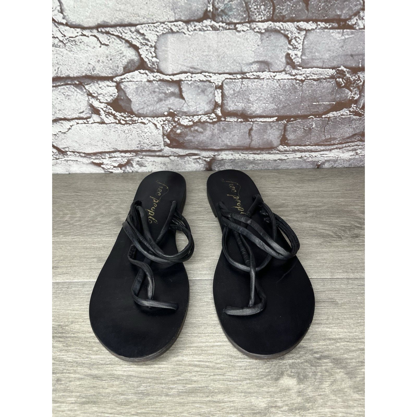 Free People Free People Kayla Black Leather Strappy Slides Sandals Women Size US 7.5 / IT 37.5 - 15 Thumbnail