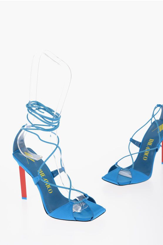 image of The Attico Satin Adele Lace-Up Sandals With Leather Trims And Contrasti in Blue, Women's (Size 6)
