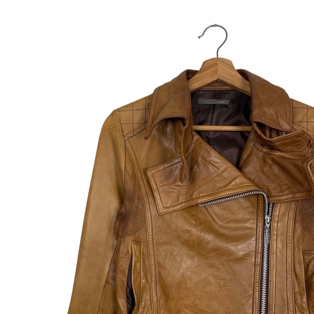 Japanese Brand Smork By Diva Double Colar Biker Leather Jacket Size XS / US 0-2 / IT 36-38 - 6 Thumbnail