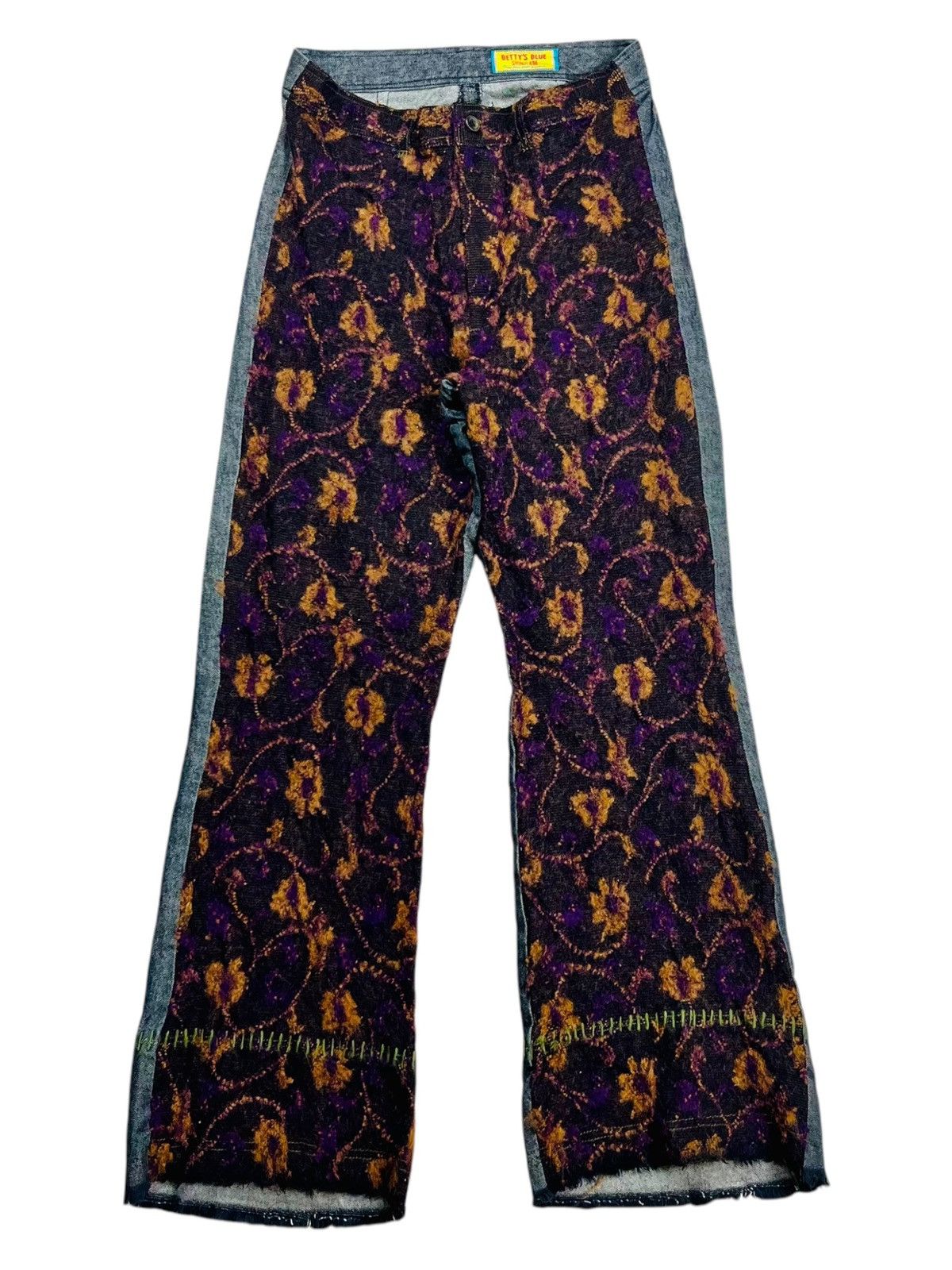 Angel Blue × If Six Was Nine × Le Grande Bleu (L.G.B.) 2000s Bettys Blue - Hybrid Wool & Denim Flower Pants Size US 29 - 1 Thumbnail