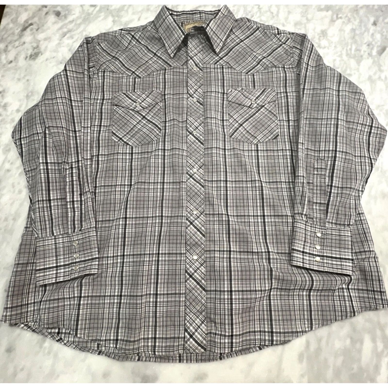 Wrangler Wrangler Western Shirt Men 2XL Pearl Snap Long Sleeve Pockets Cotton Polyester Shirt Size US XXL / EU 58 / 5 - 3 Thumbnail