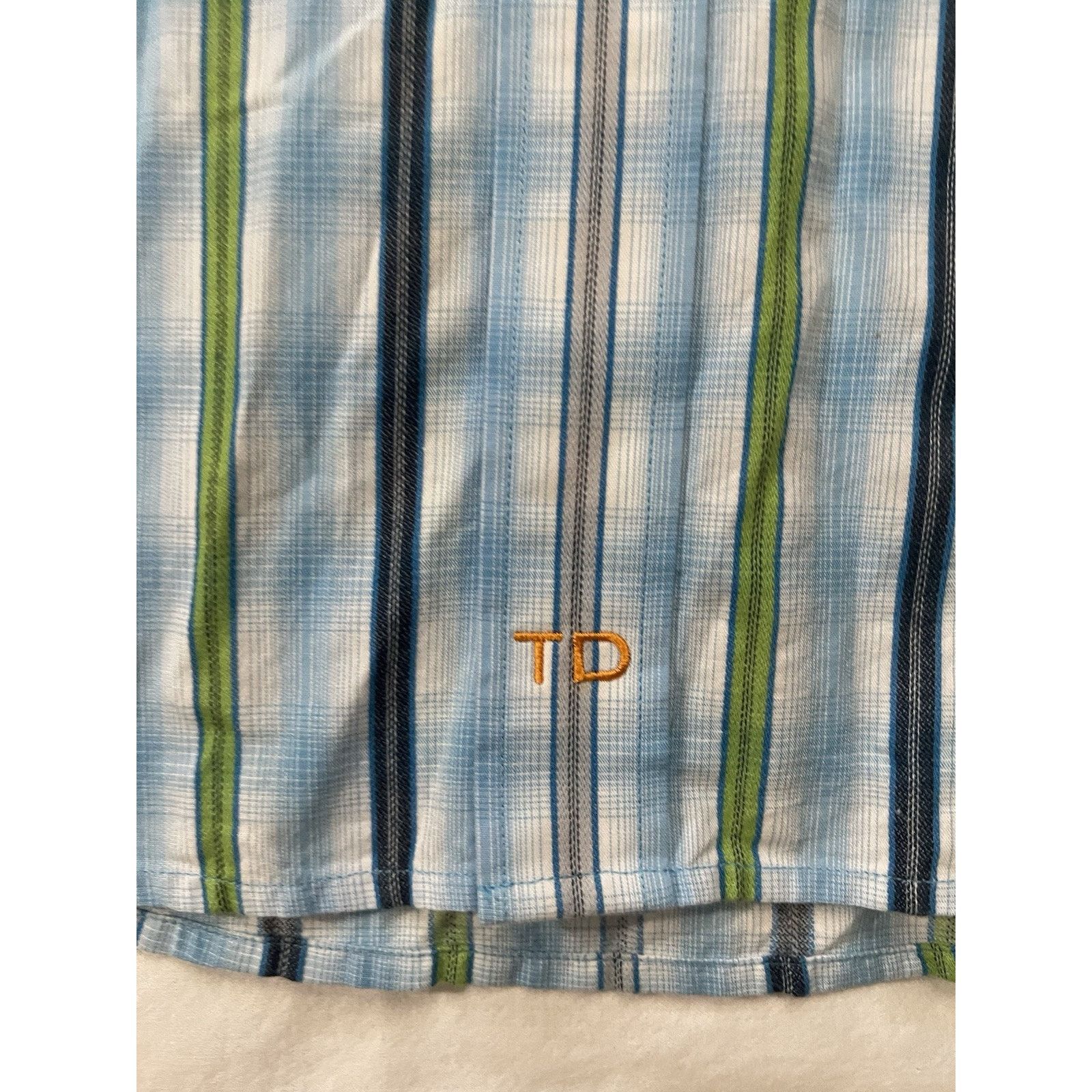 Thomas Dean Mens Thomas Dean Blue Green Striped Cotton Collar Shirt L Size US L / EU 52-54 / 3 - 3 Thumbnail