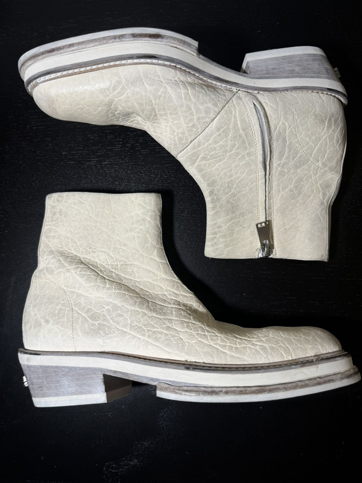 424 424 White Zip Shine Calf Cuban Boots Size US 7.5 / EU 40-41 - 1 Thumbnail