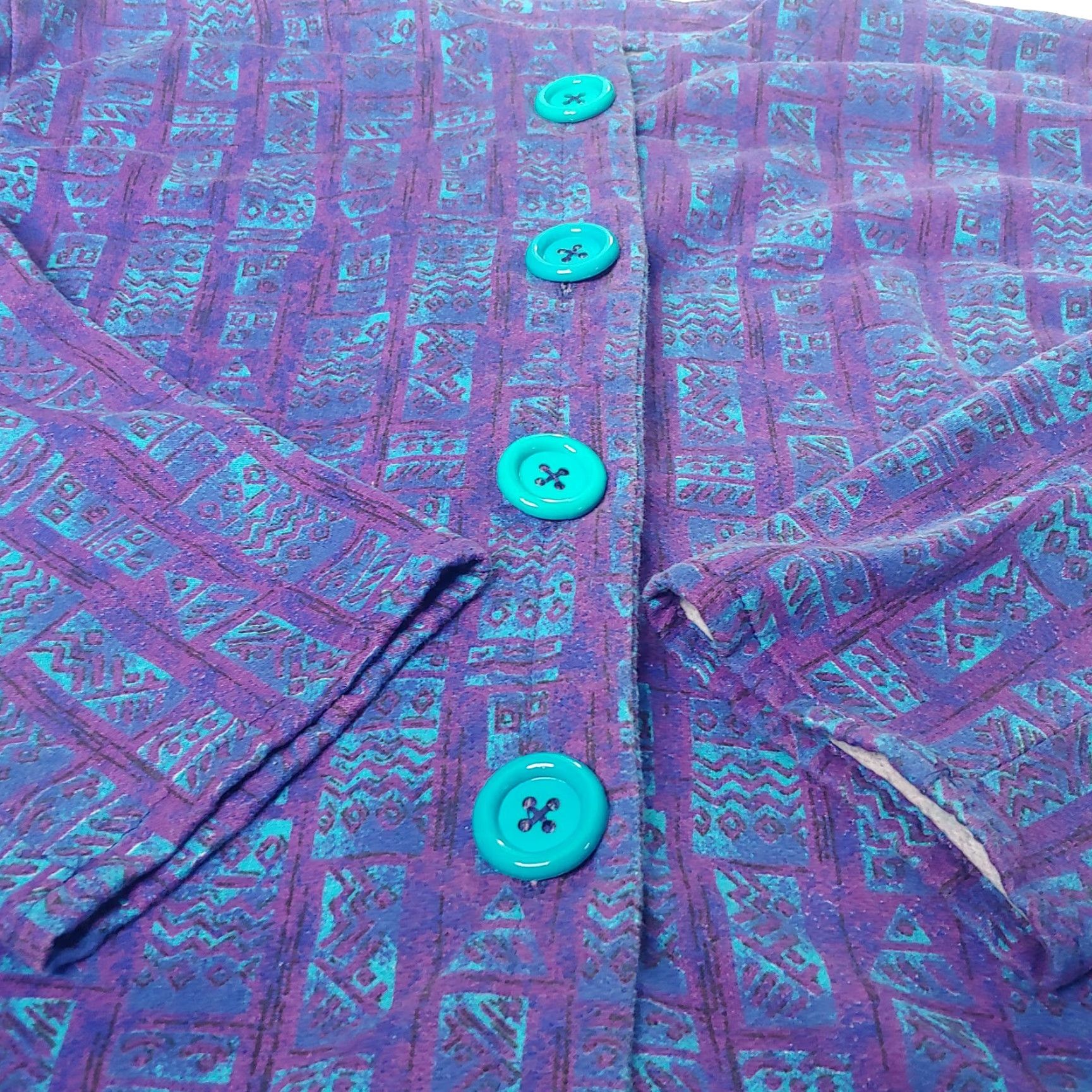 Etro VINTAGE 80s Women's Cardigan Sweatshirt Button-Up Geometric Knit Purple Blue L Retro Chic Mens Womens Boys Girls? (Wait) Size L / US 10 / IT 46 - 7 Thumbnail