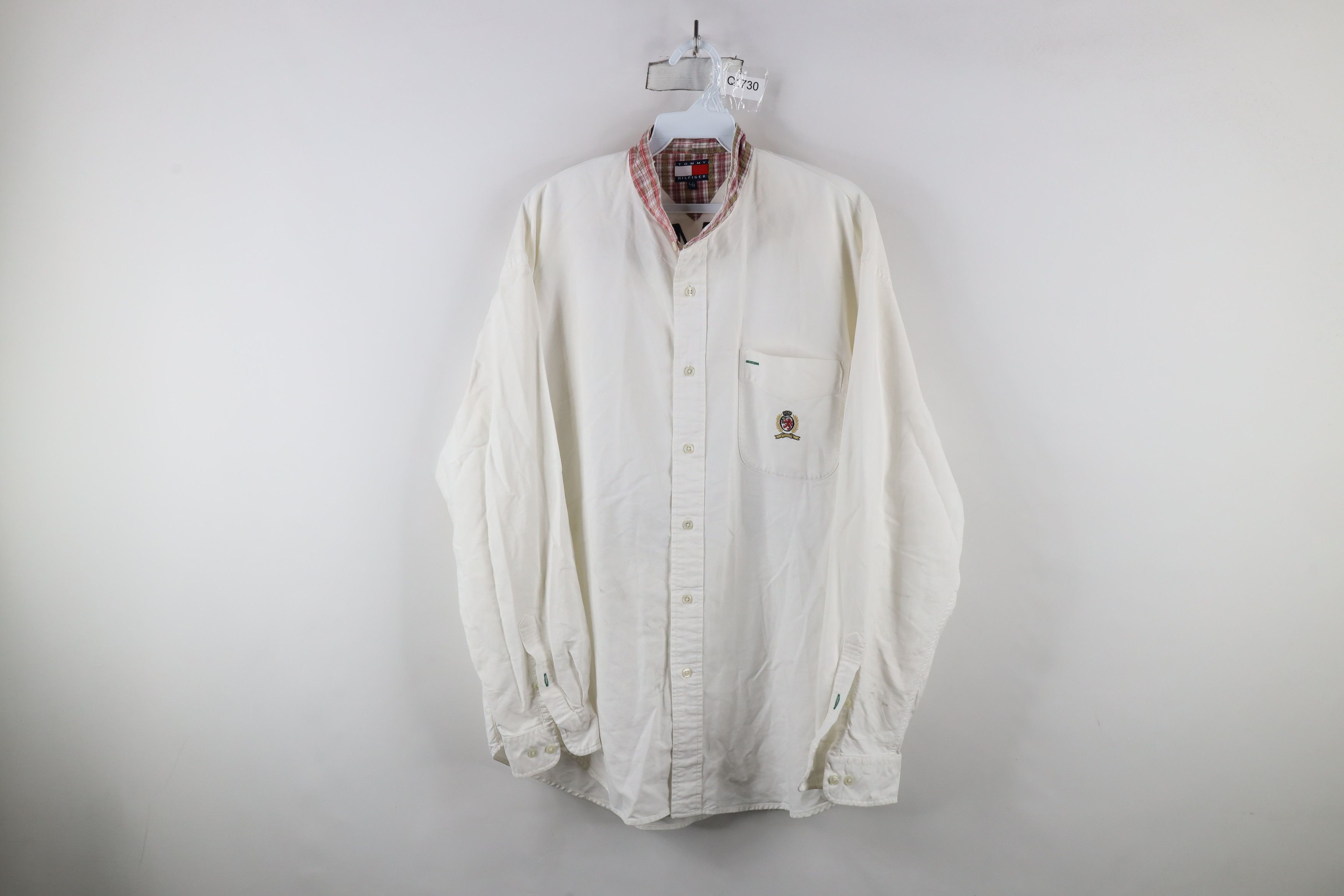 Vintage 90s Tommy Hilfiger Big Logo Band Collar Button Shirt