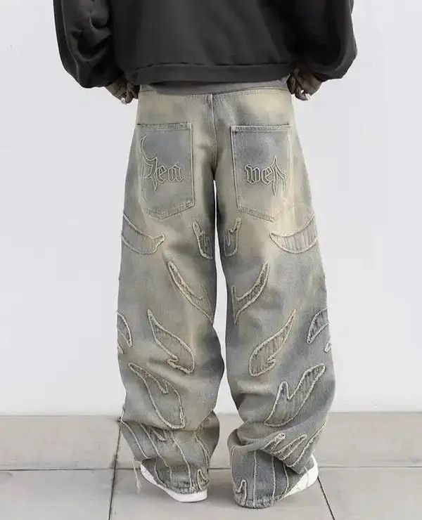 Designer × Japanese Brand × Jean Retro Raw Edge Embroidery Baggy Jeans Size US 32 / EU 48 - 2 Thumbnail