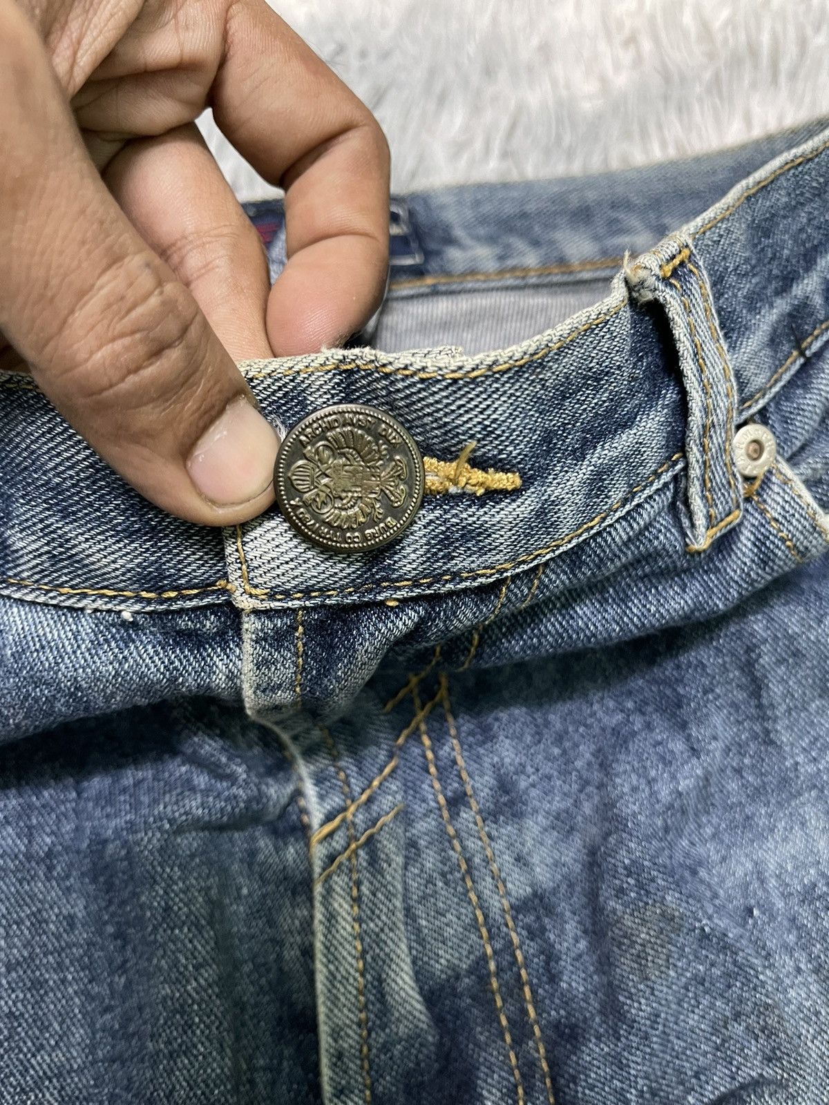 Phat Farm × Vintage 90s PHAT FARM BAGGY CARPENTER DISTRESSED DENIM Size US 31 - 6 Thumbnail