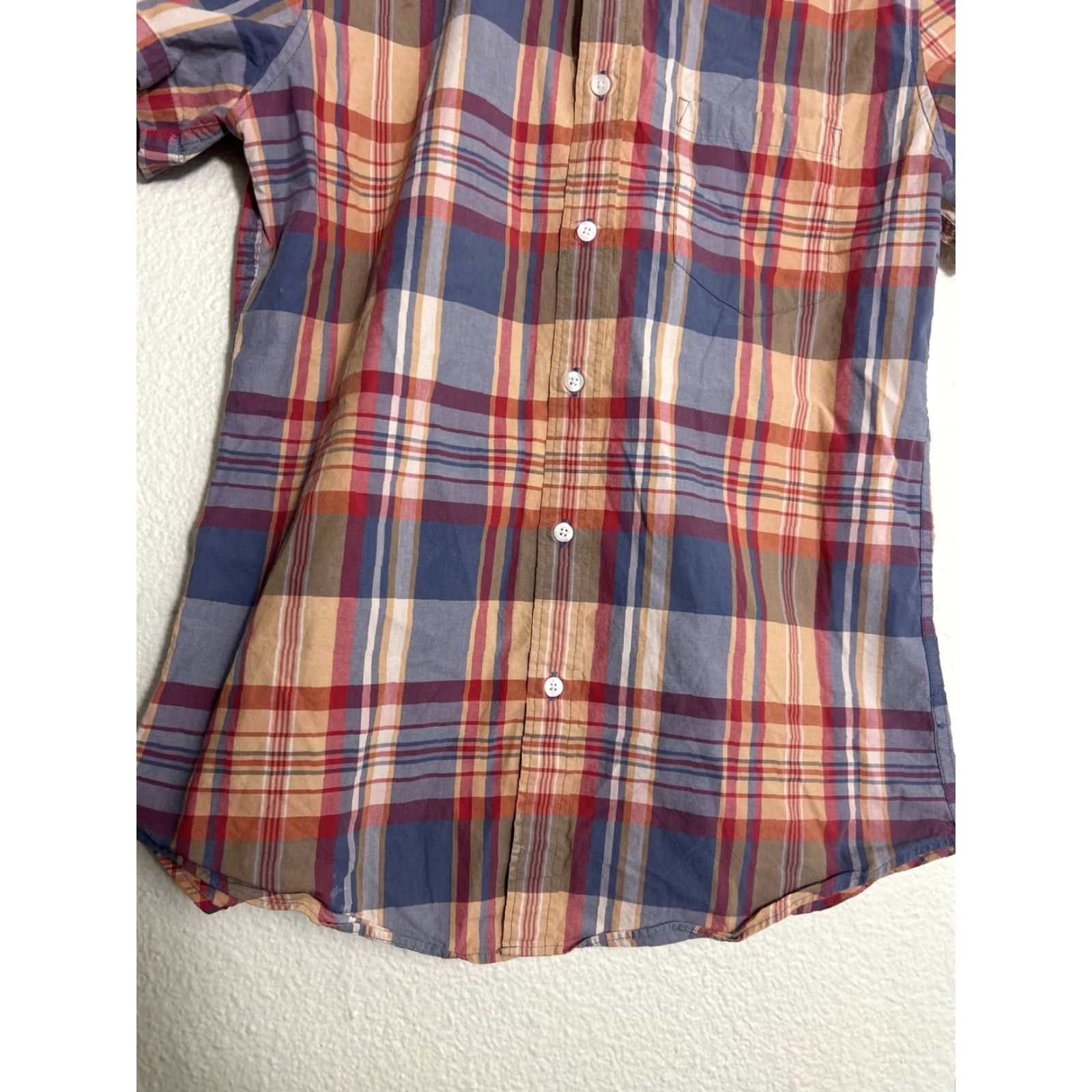 J.Crew J. Crew Mens Medium Slim Fit Short Sleeve Button-Down Plaid Shirt Red Orange Size US M / EU 48-50 / 2 - 5 Thumbnail