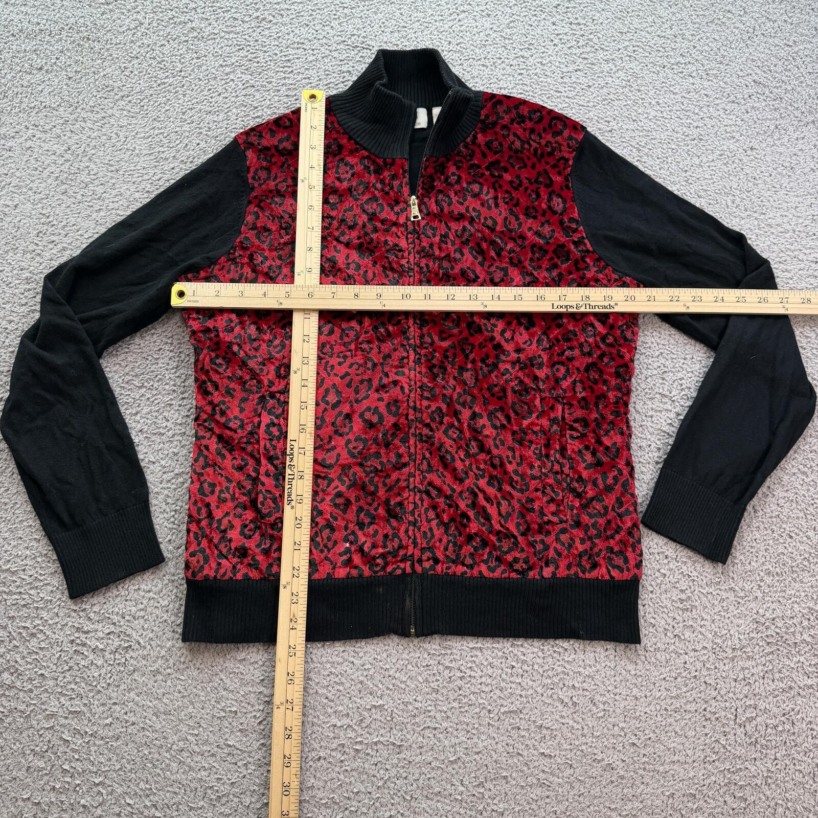 Other Y2K Red Leopard Print Zip Up Jacket Womens L Velour Goth Size L / US 10 / IT 46 - 3 Thumbnail