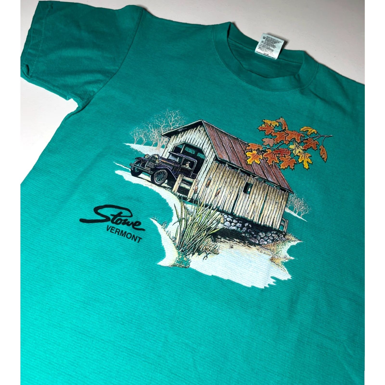 Vintage VINTAGE Oneita T-Shirt Unisex Adults 90s Stowe Vermont Cotton Teal Size M Crew Neck Short Sleeve Heavyweight 100% Made in USA Size US M / EU 48-50 / 2 - 4 Thumbnail