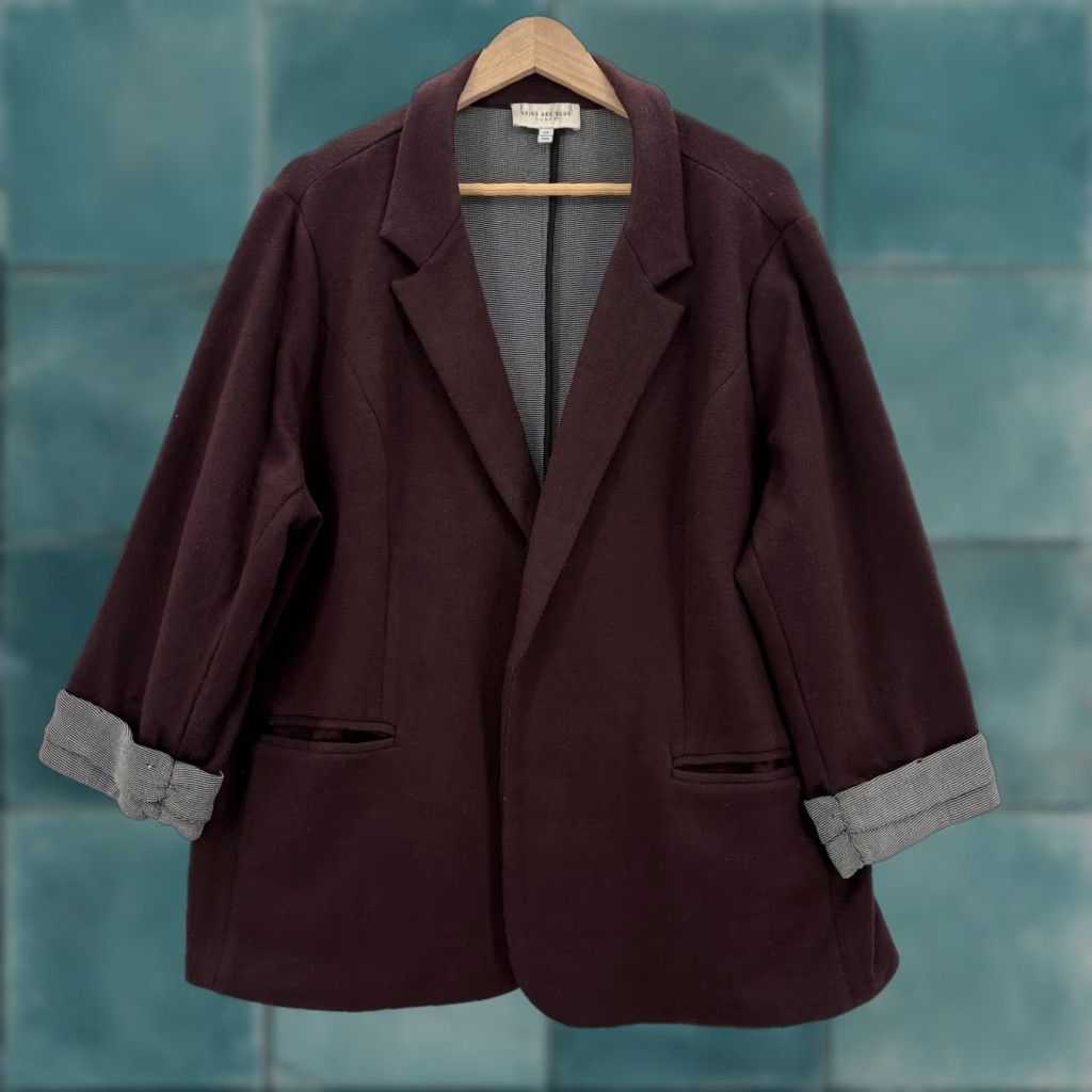 Vintage Skies Are Blue Blazer Womens 2X Burgundy Knit Lined Open Front Pockets 3/4 Sleeve Casual Business Vintage No Size XXL / US 16-18 / IT 52-54 - 1 Thumbnail