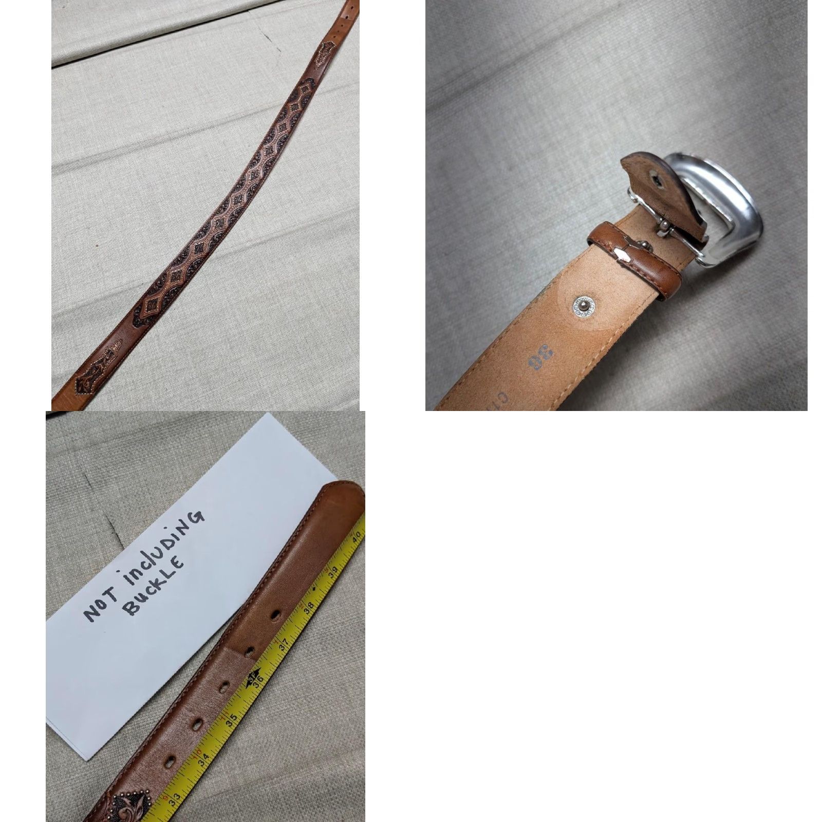 Vintage VINTAGE Justin Western Belt Leather 36 Brown Studded Tooled Buckle Men Belt Size 36 - 8 Thumbnail