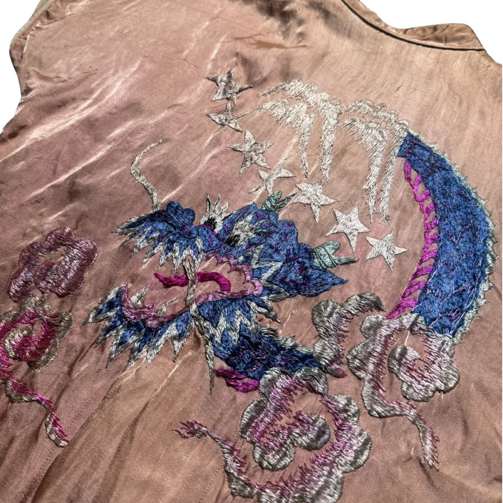 Vintage 1950s Japanese Sukajan Changshan Shirt Pink WWII