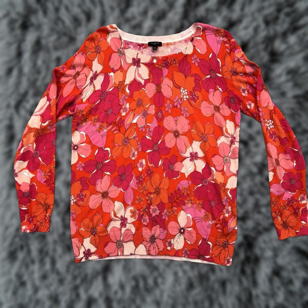 Talbots Talbots Sweater Women MP Petite Floral Retro Look Boho Romantic Grandmacore Pullover Knit Long Sleeve Round Neck All Seasons Casual Womens Size M / US 6-8 / IT 42-44 - 1 Thumbnail