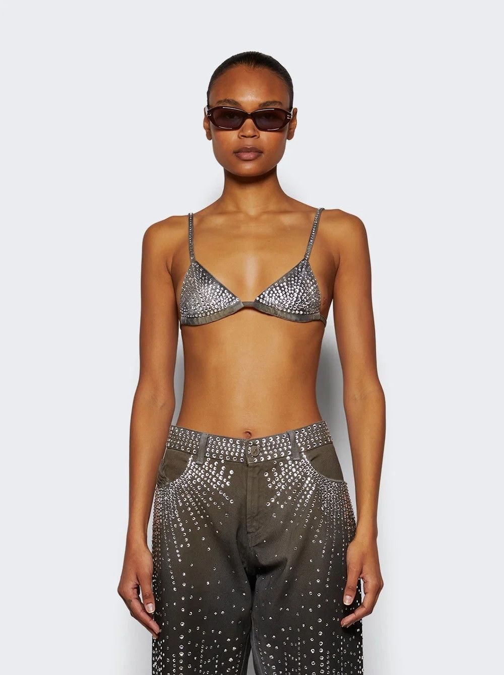 The Attico o1mle0426 Denim Bra Top in Gray Size ONE SIZE - 3 Thumbnail