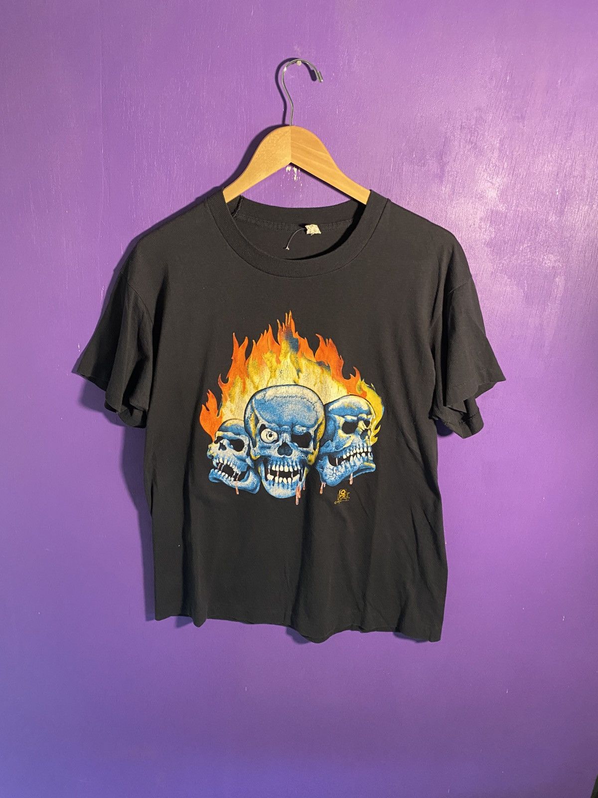 Other Vintage 80s flaming skulls faded biker tee Size US L / EU 52-54 / 3 - 1 Thumbnail