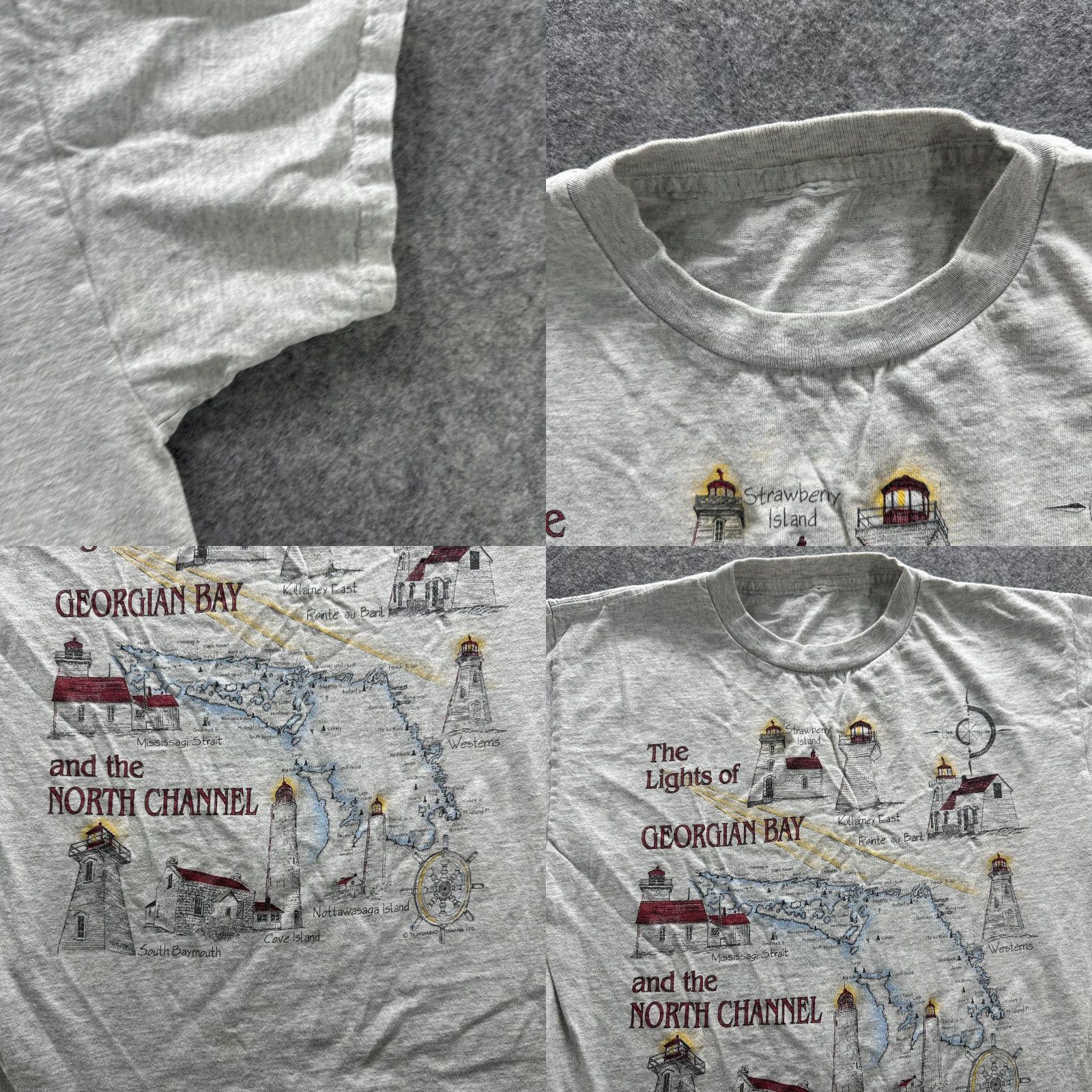 Vintage VINTAGE Georgian Bay Shirt Mens Large Gray Lighthouse Map Souvenir Graphic 90s Shirt Mens Large Gray Nautical Travel Souvenir 90s Womens? Size US M / EU 48-50 / 2 - 8 Thumbnail