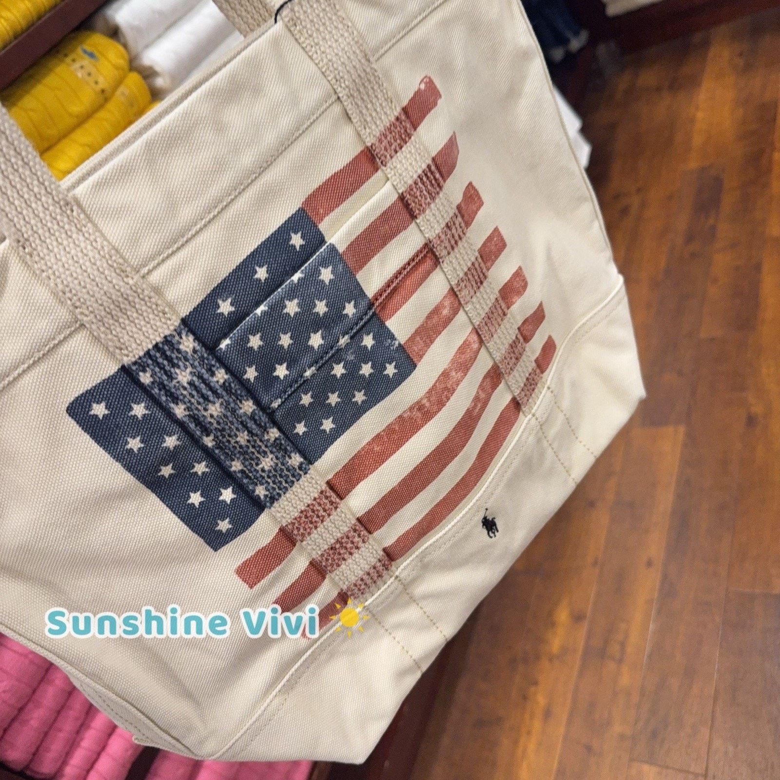 Ralph Lauren NWT POLO RALPH LAUREN Distressed Flag Cavans Tote Natural Size ONE SIZE - 3 Thumbnail