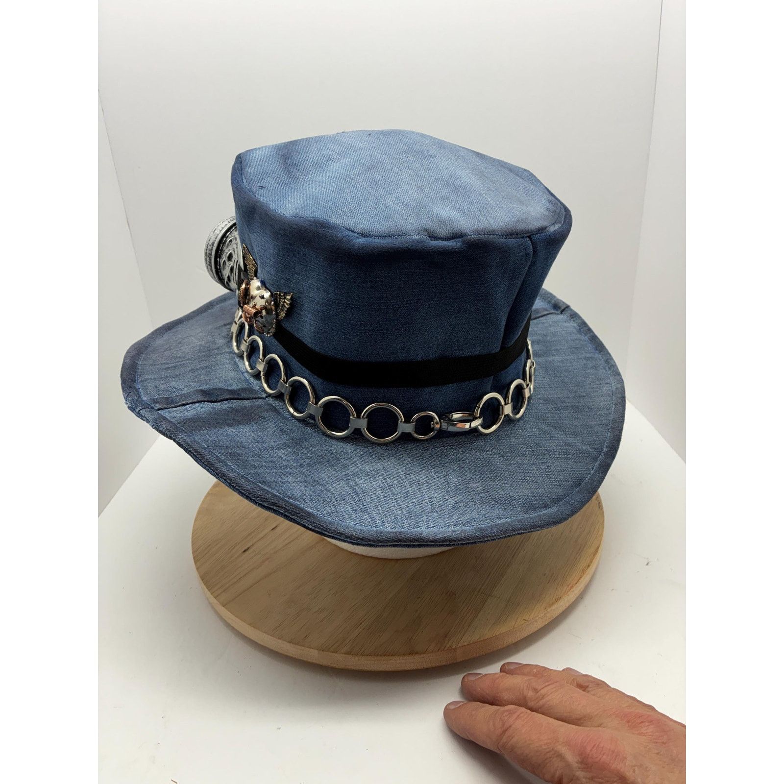 Other Steampunk Denim Hat XL – Goggles Top Hat, Industrial Festive Size ONE SIZE - 4 Thumbnail
