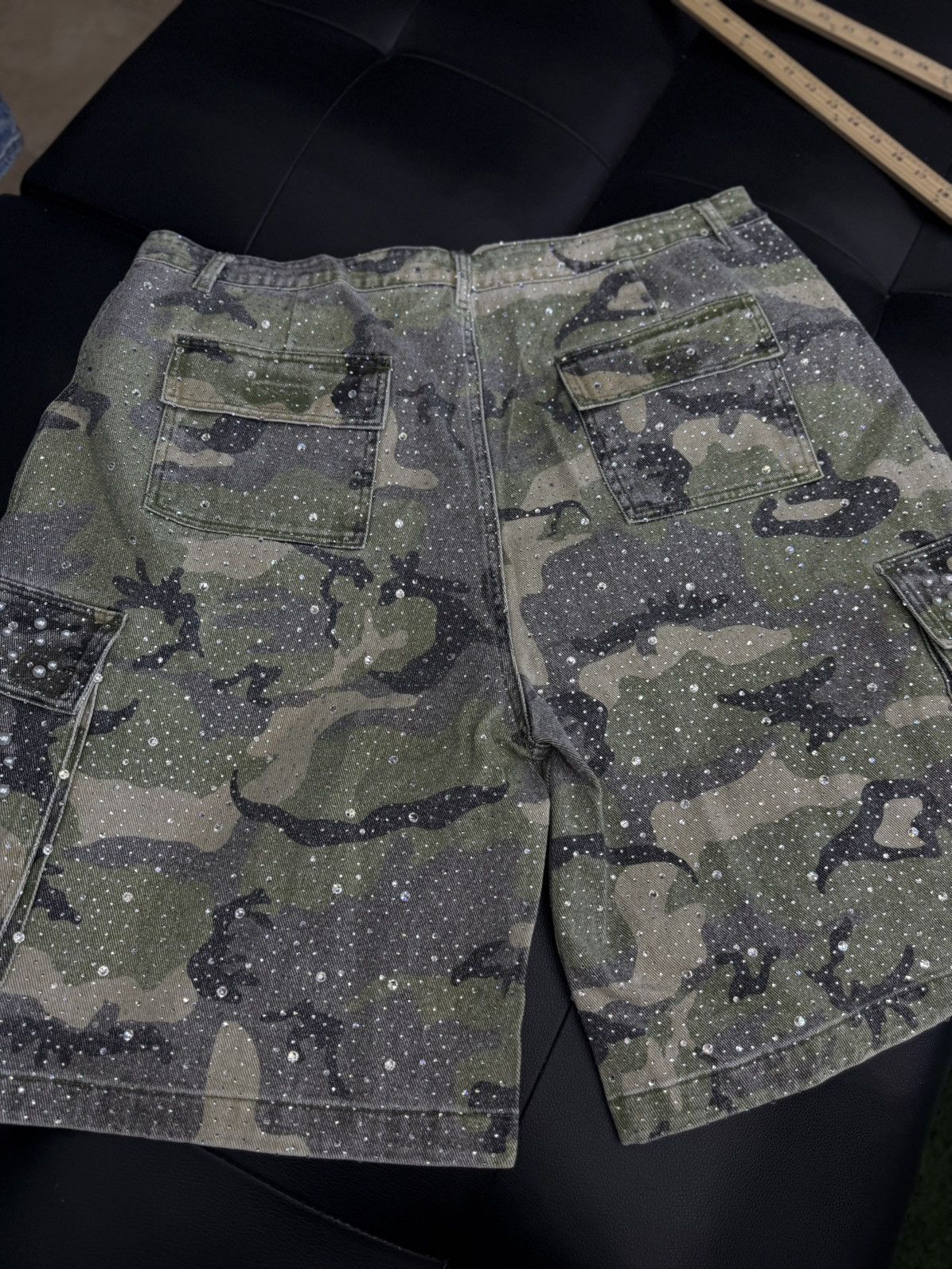 Vale Valley Rhinestone Crystal Shorts Denim Green Camo Size 36 Size US 36 / EU 52 - 6 Thumbnail