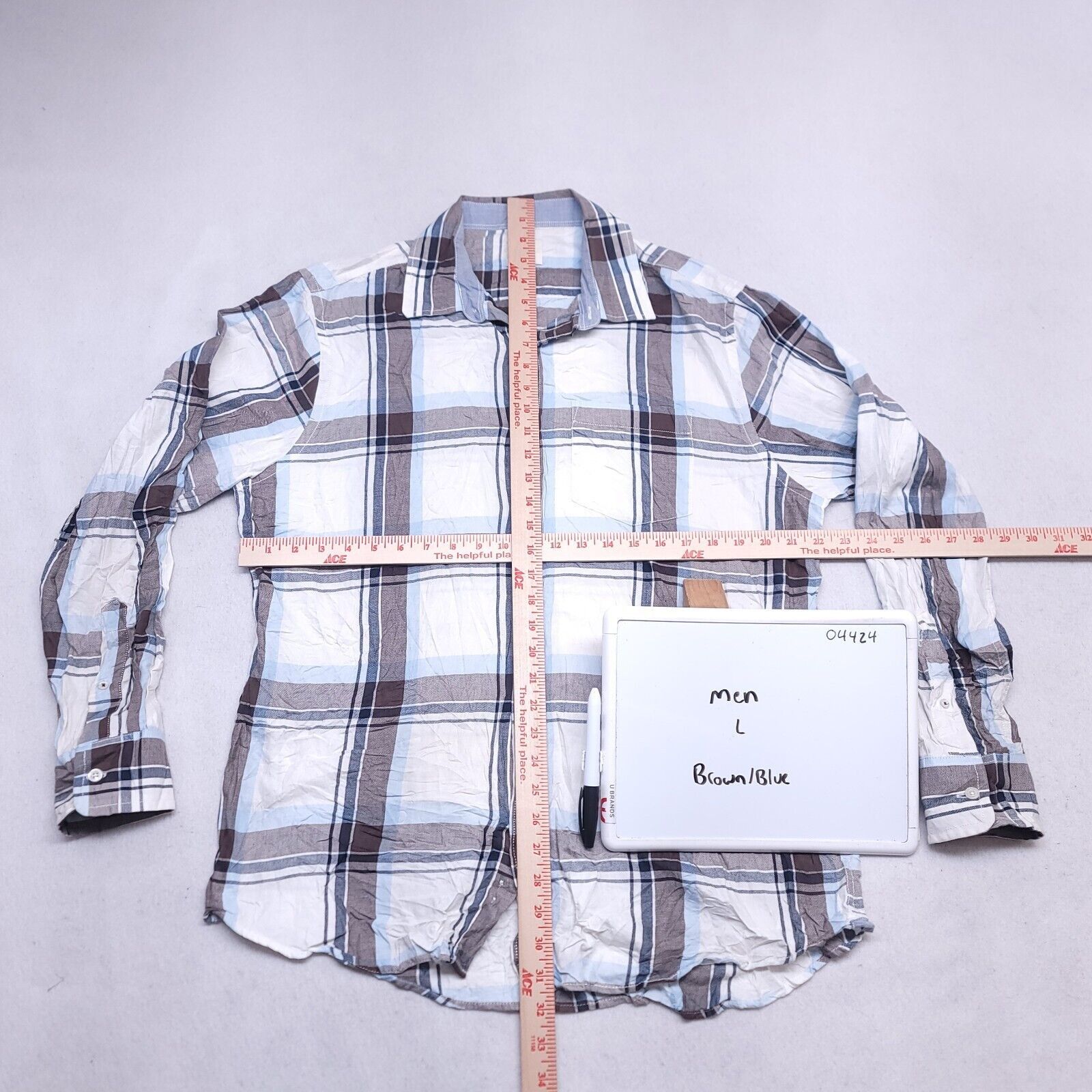 Old Navy Old Navy Madras Flannel Shirt Mens Size Large L Brown Blue Size US L / EU 52-54 / 3 - 6 Thumbnail
