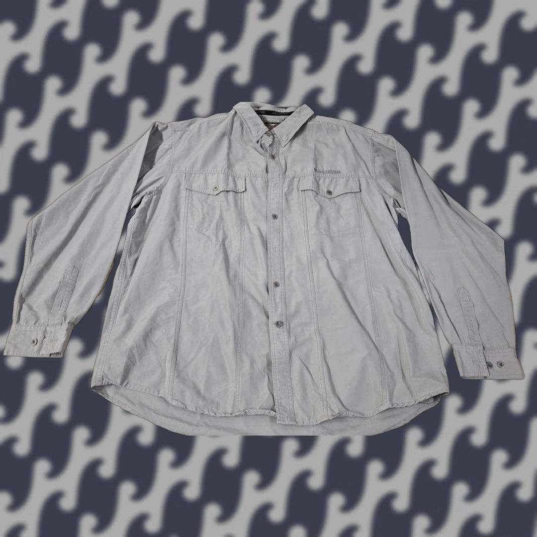 Harley Davidson Harley-Davidson Shirt 2XL Mens Gray Button Up Long Sleeve Logo Pocket Casual Size US XXL / EU 58 / 5 - 1 Thumbnail