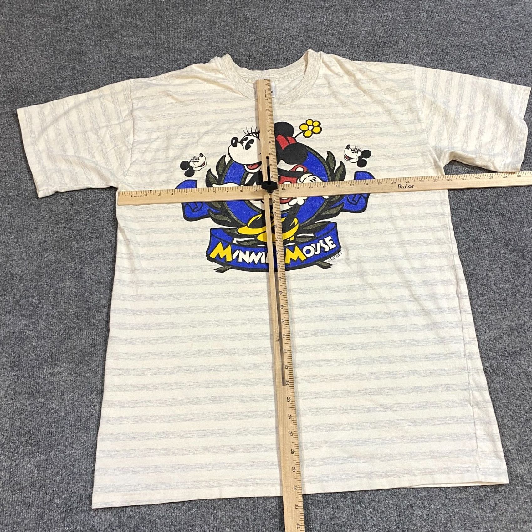 Vintage Minnie Mouse Womens T-Shirt OS Beige Striped USA Made Oversized One Size Vintage American Vintage Shirt Ladies Mens Womens Size ONE SIZE - 5 Thumbnail