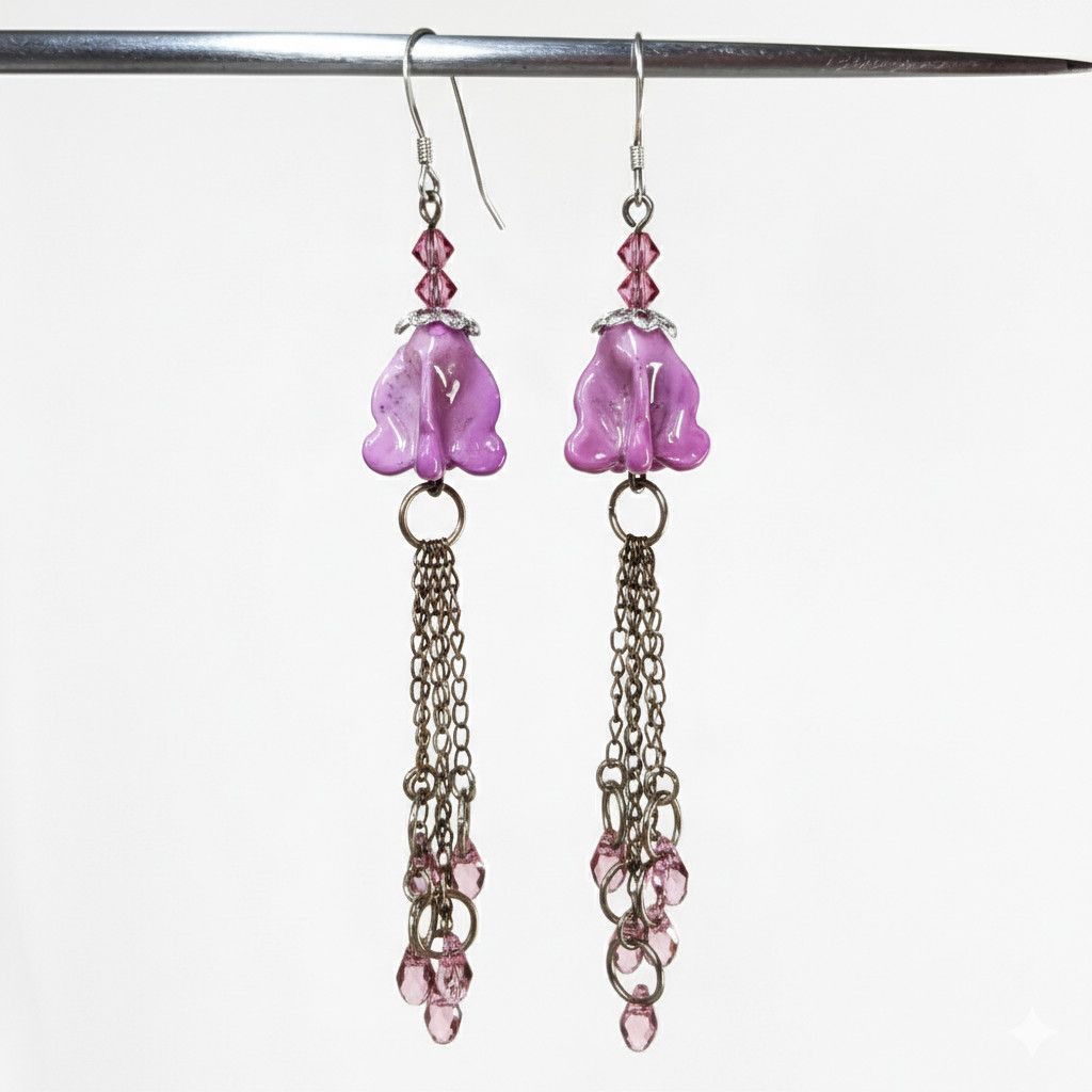 Handmade Crystal 3.5" Earrings Jellyfish 925 Sterling Silver Wire Size ONE SIZE - 7 Thumbnail