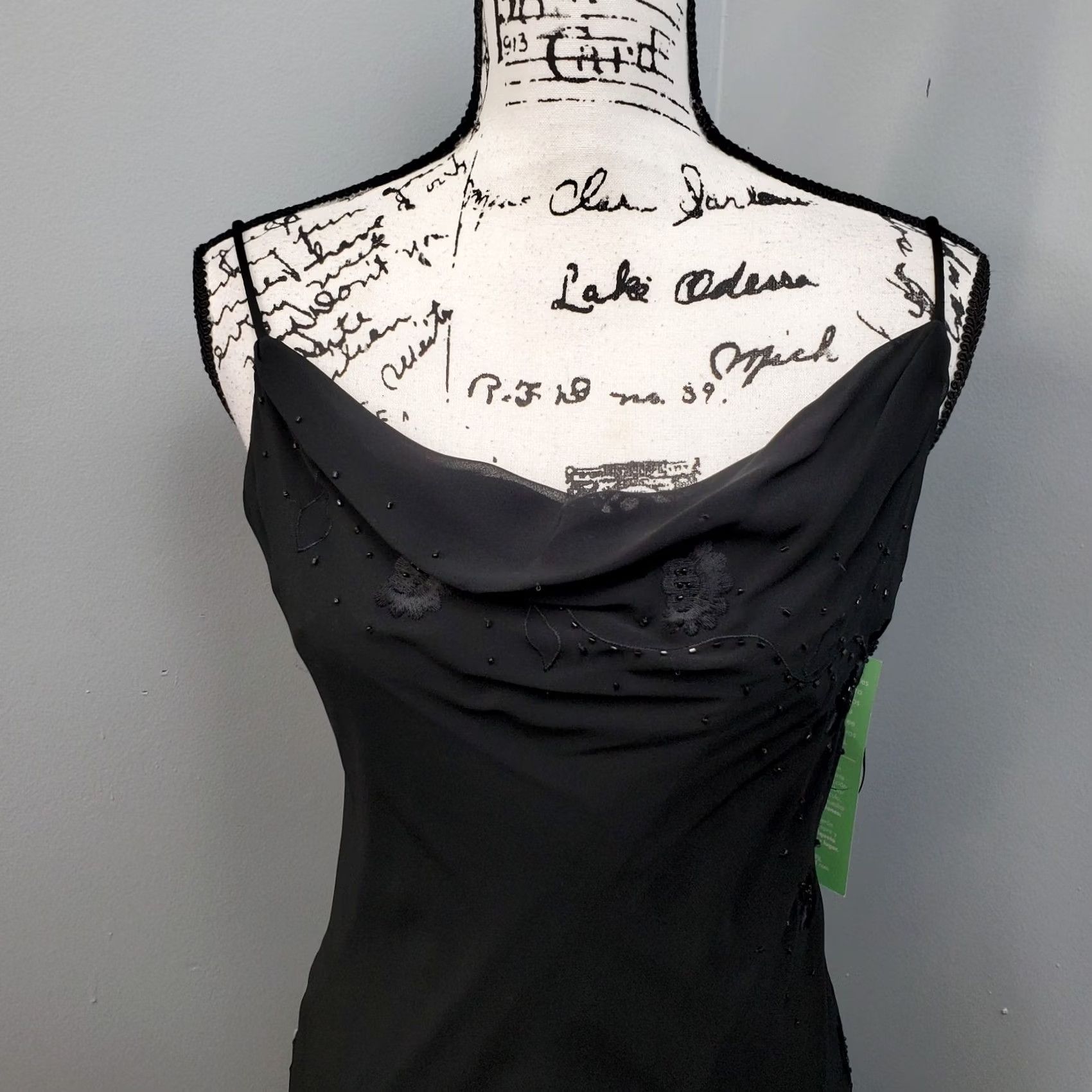 Vintage De Laru Dress Womens 8 Black Long Evening Beaded Cowl Neck Spaghetti Strap Size M / US 6-8 / IT 42-44 - 5 Thumbnail