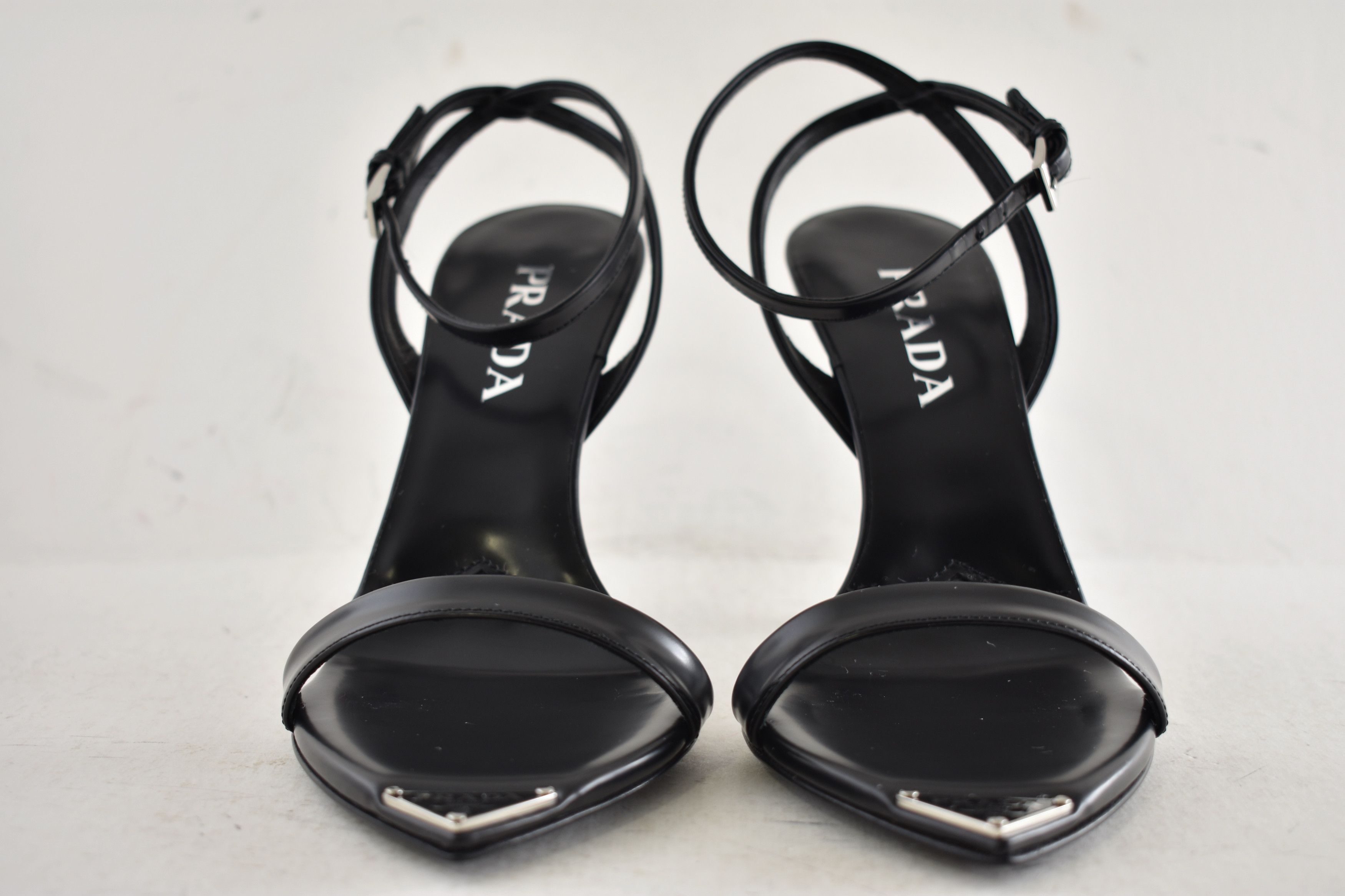 Prada Leather Pointed Toe Logo Ankle Strap Heel Sandal Pump 38 Size US 8 / IT 38 - 9 Thumbnail