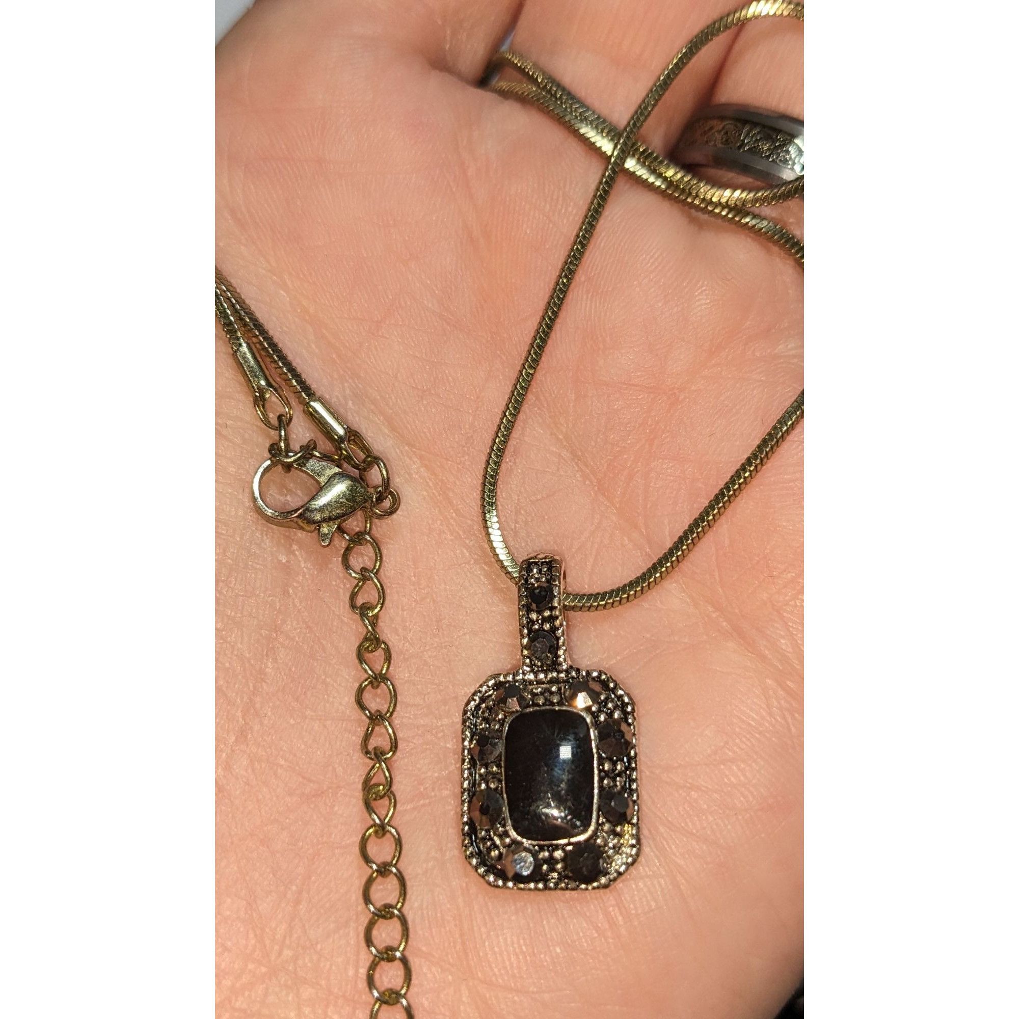 Other Gothic Marcasite Necklace With Black Stone Pendant Size ONE SIZE - 5 Thumbnail