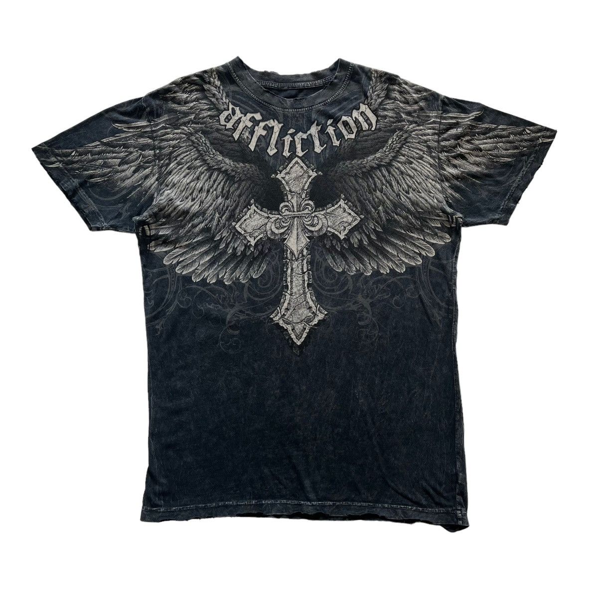 Vintage RARE Affliction Cross Wing Grunge Cyber Y2K Style T-Shirt | Grailed